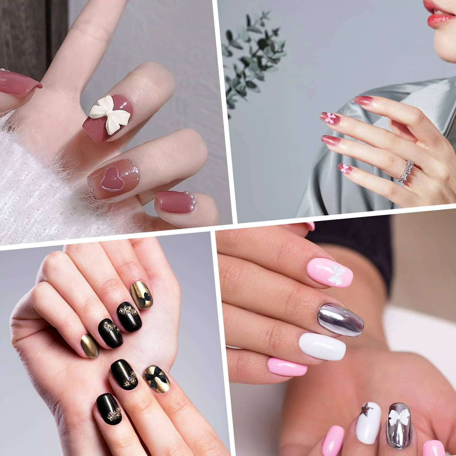 Abeillo 240 sztuk zawieszek do paznokci w kształcie motyla, 3D motyl charme, akrylowe, różne style, kokardka, węzeł, akcesoria do paznokci (czarny, biały, różowy, żółty) dla kobiet i dziewcząt, do