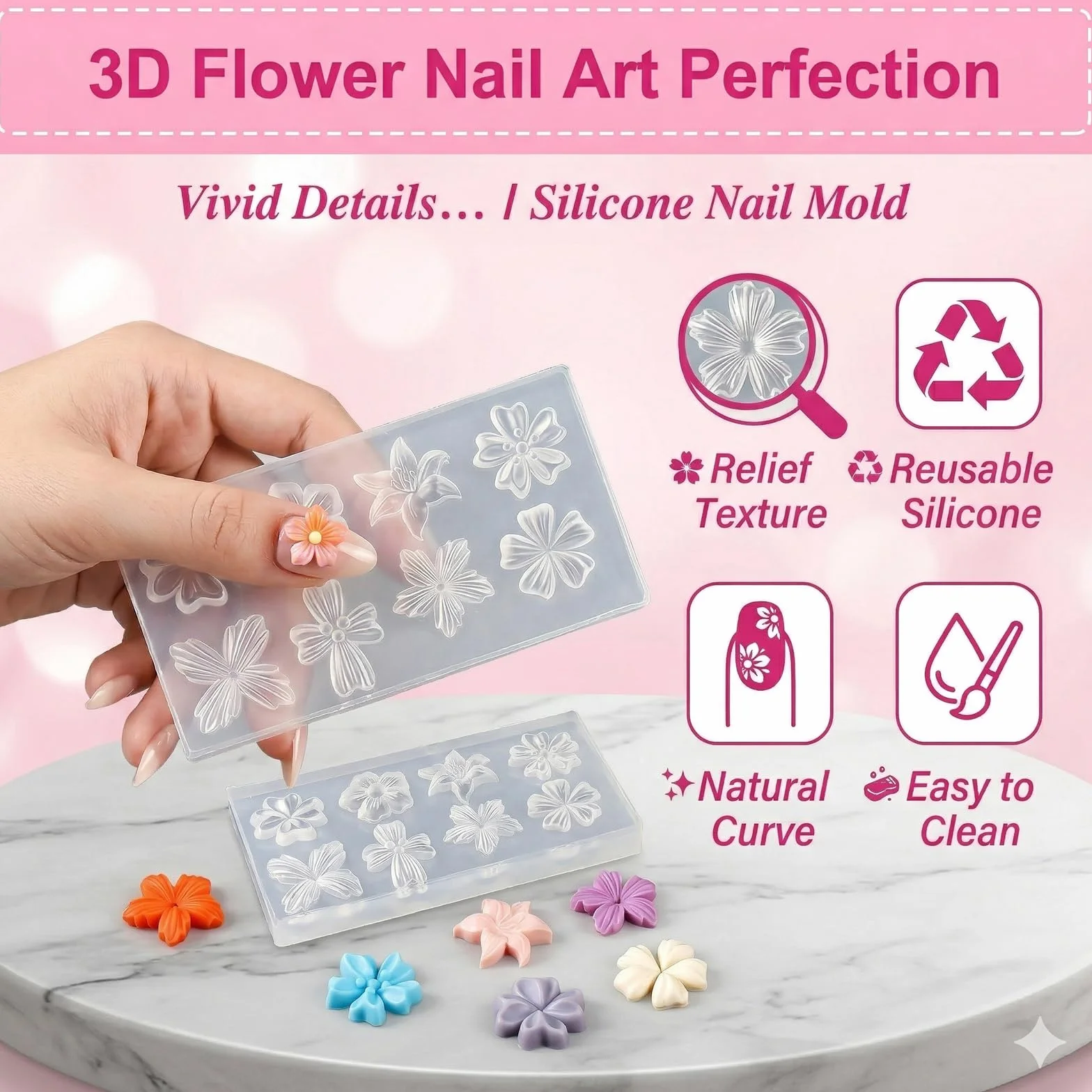 Zestaw silikonowych foremek do zdobienia paznokci 3D kwiaty ocean DIY
