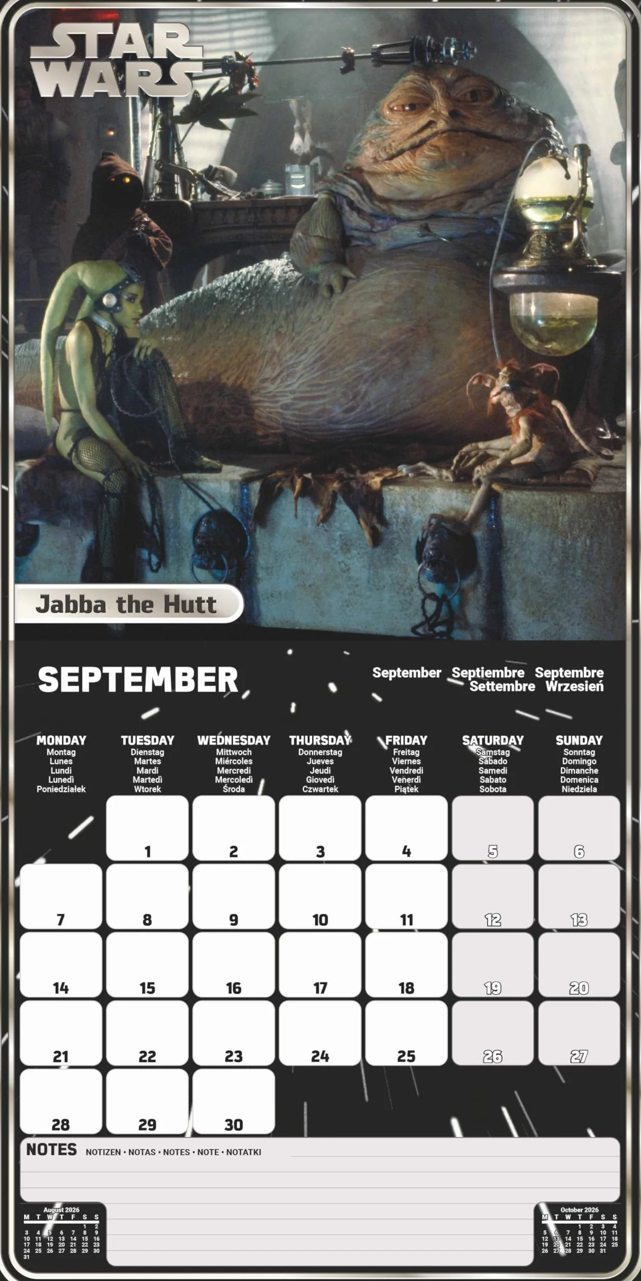 Calendario 2026 da parete starwars 30 x 30 cm