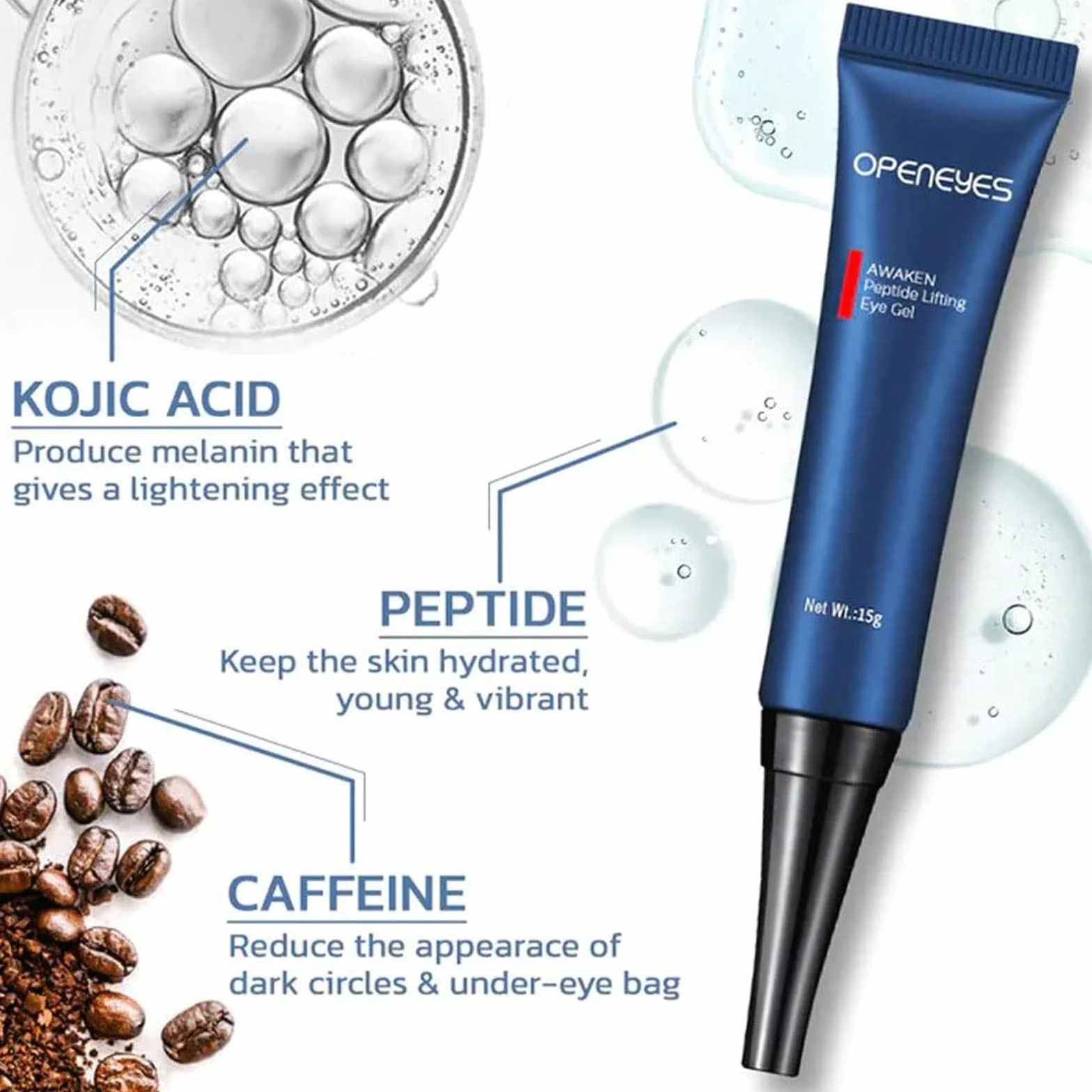 Chagoo Openeyes Awaken Peptide Lifting Eye Gel, Nordizoe Openeyes, Nordizoe krem pod oczy, Peptide Eye Gel, Anti-Aging serum pod oczy dla mężczyzn i kobiet (1 szt.)