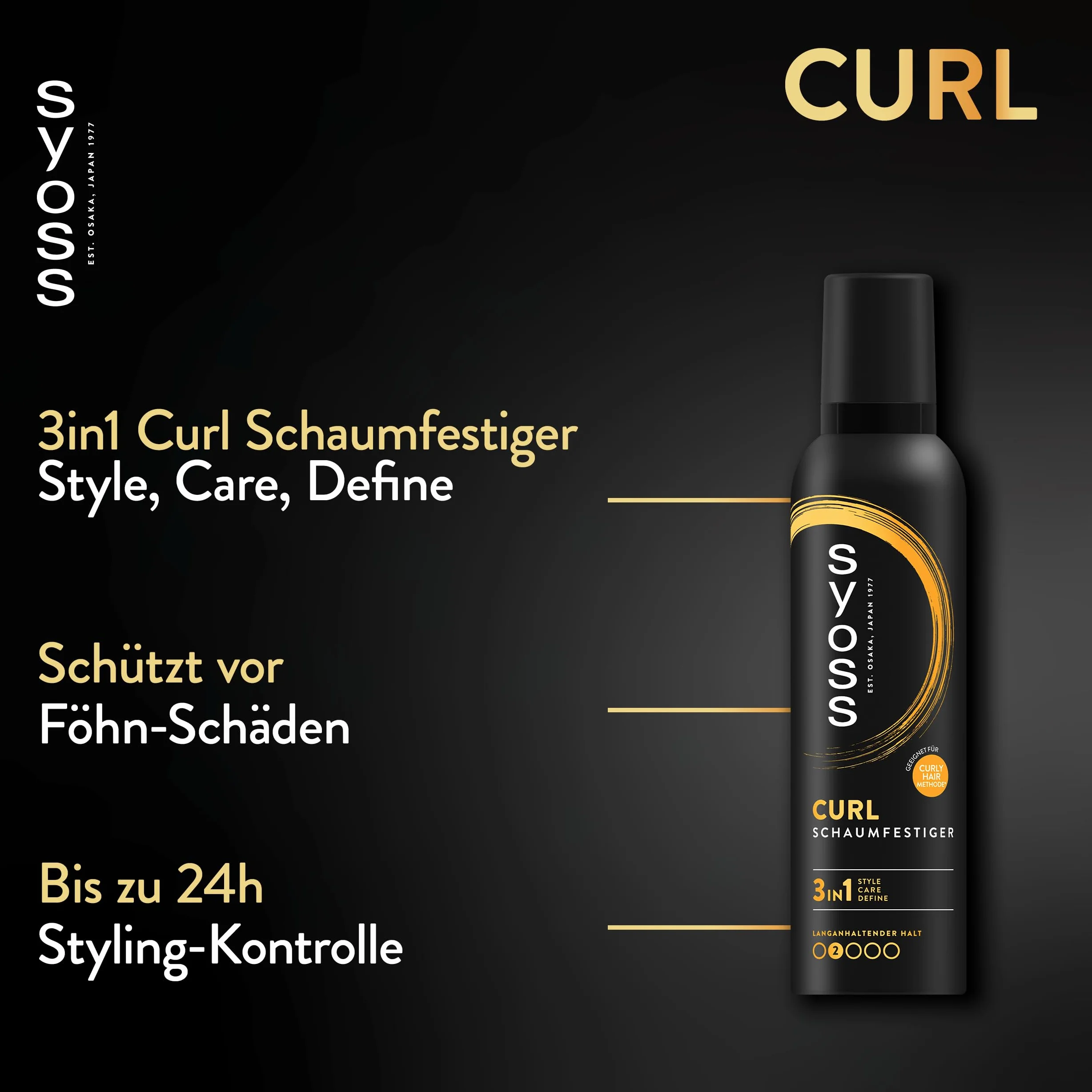 SYOSS Curl pianka do włosów (250 ml), mus do loków z formułą 3 w 1 dla idealnie zdefiniowanych loków i fal, pianka do loków z kompleksem witamin, pantenol i niacynamid dla wzmocnionej struktury włosów
