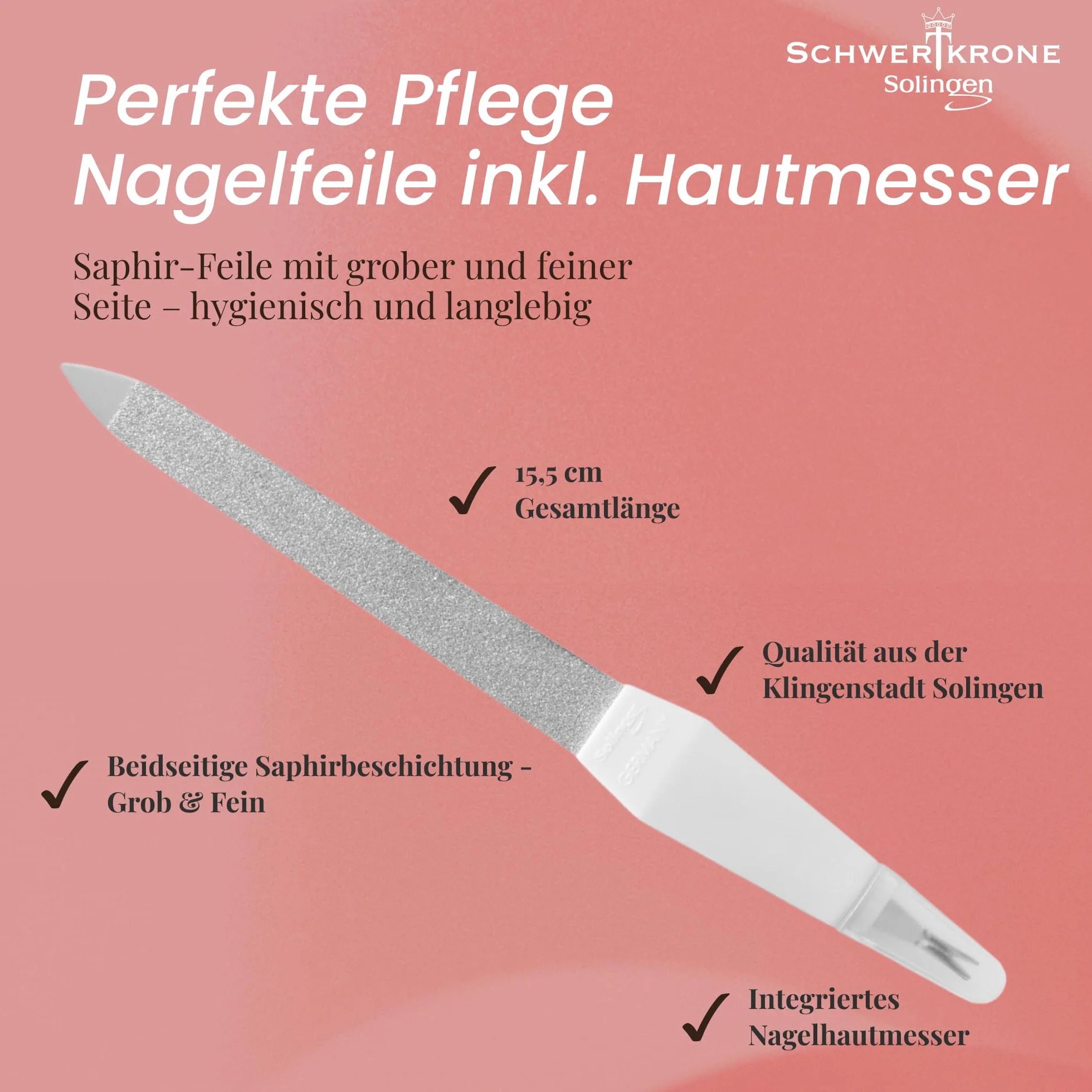 SCHWERTKRONE Szafirowy pilnik do paznokci Made in SOLINGEN Germany 16 cm