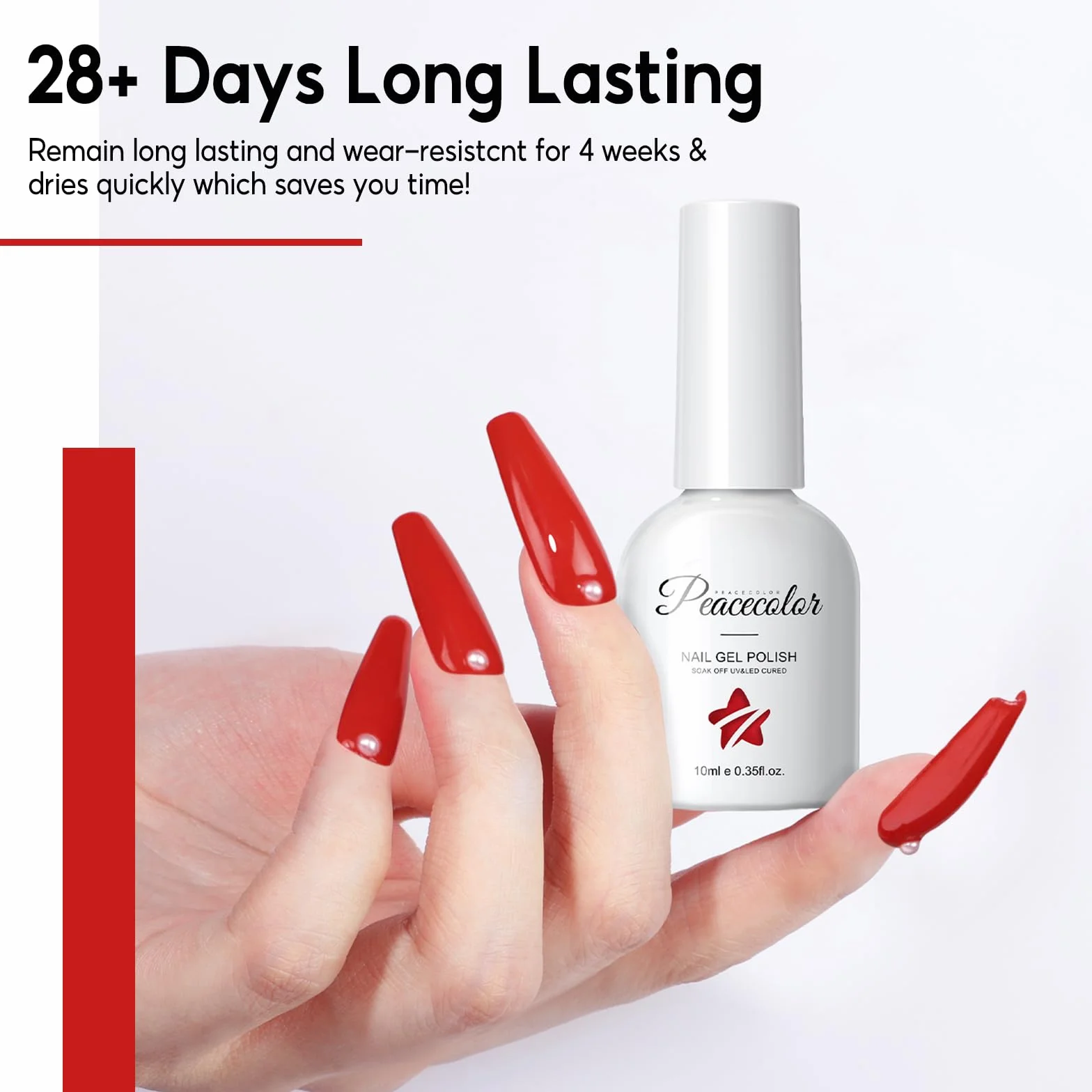 PEACECOLOR 10 ml Lakier żelowy do paznokci Czerwony Soak Off Lakier do paznokci UV Profesjonalna jakość salonowa i DIY zdobienie paznokci w domu