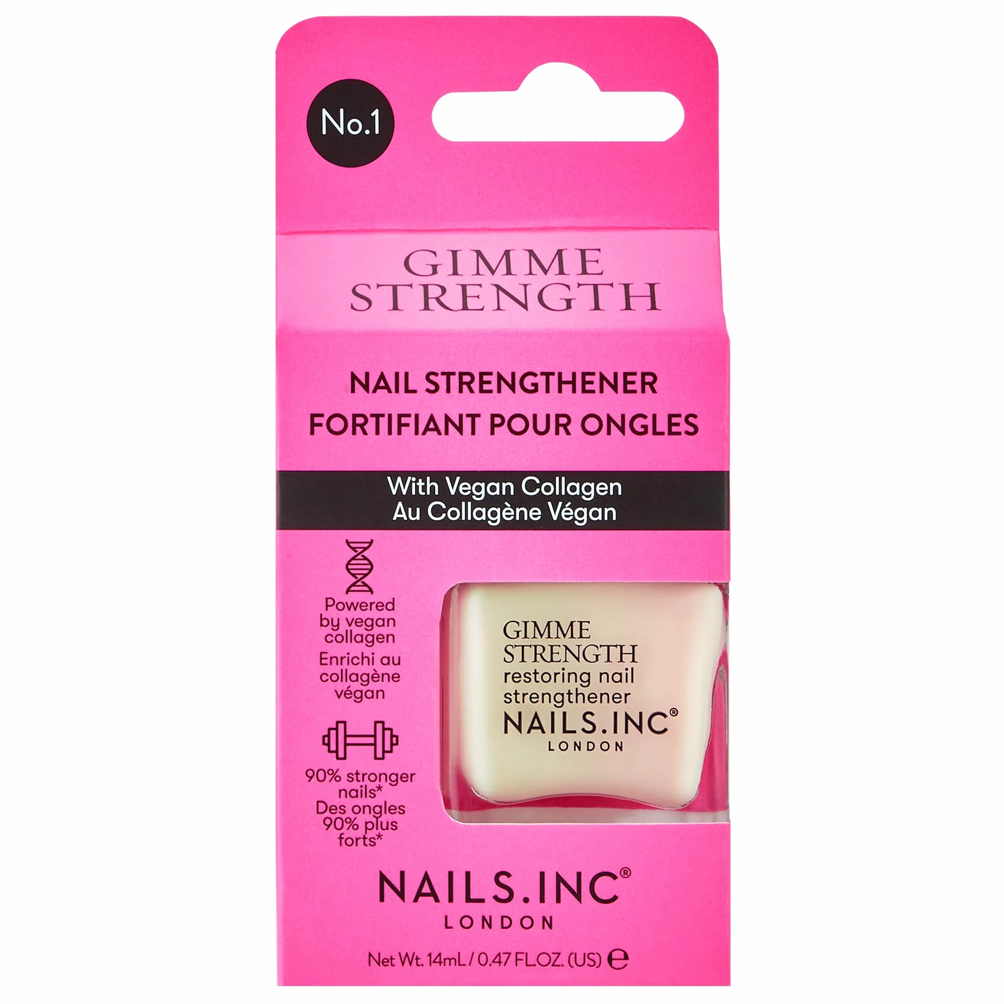 Nails Inc - GIMME STRENGTH Nail Strengthener lakier do paznokci – intensywny wzmacniacz paznokci z wegańskim kolagenem – wzmacnia i naprawia uszkodzone paznokcie w ciągu 3 tygodni – nietestowany na