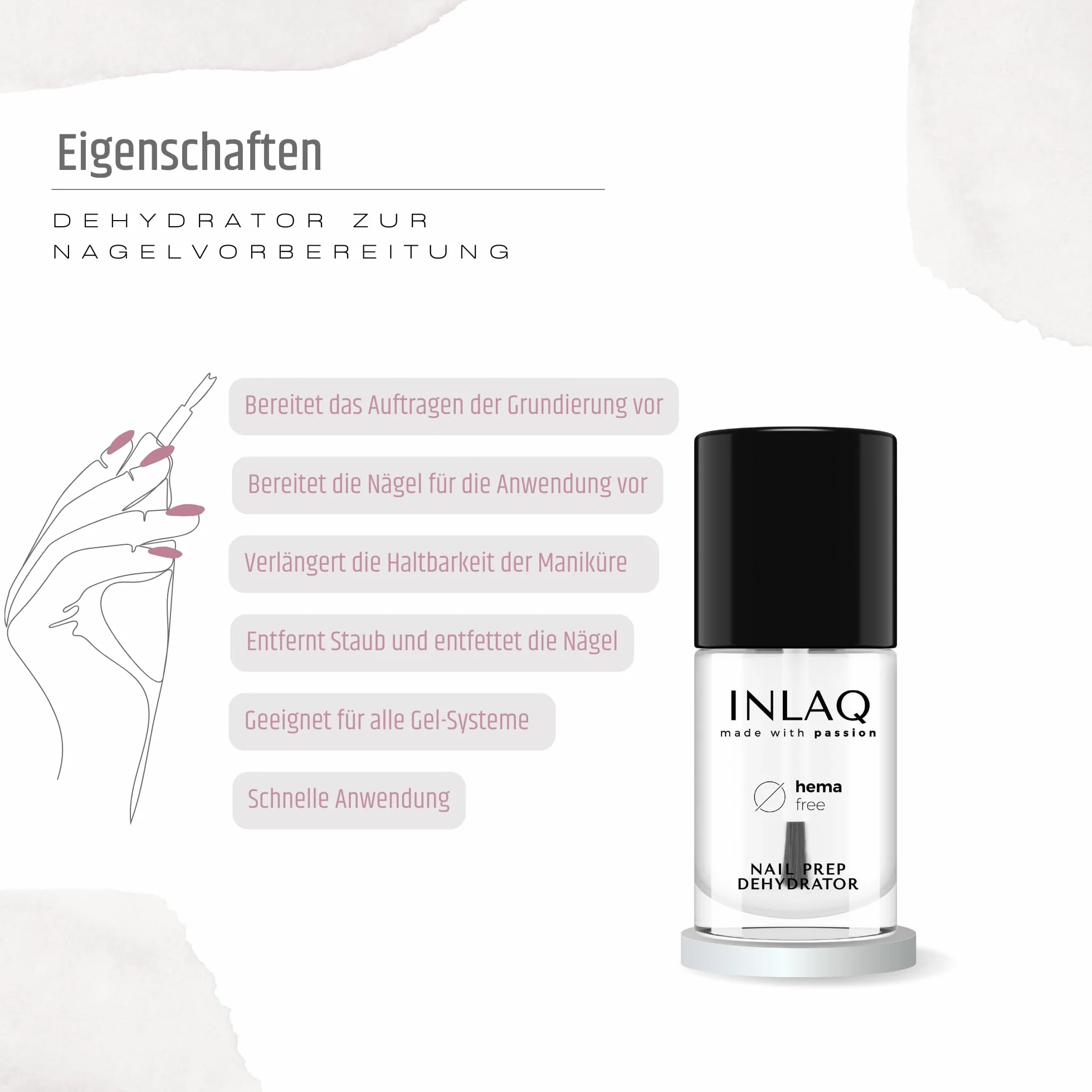 INLAQ® Nail Prep Dehydrator + Acid Primer | Zestaw do przygotowania i nakładania kwasów na paznokcie | Optymalne przygotowanie powierzchni paznokci | 2x7ml