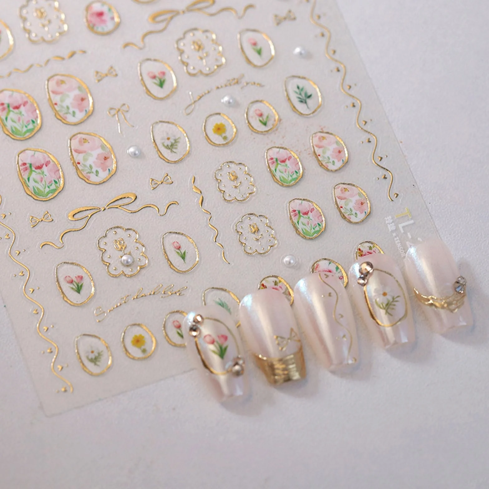 JMEOWIO 3D Kokardka Kwiatowa Naklejki na Paznokcie 1 Arkuszy Nail Art Sticker Samoprzylepne Naklejek na Paznokcie Dekoracji Paznokci