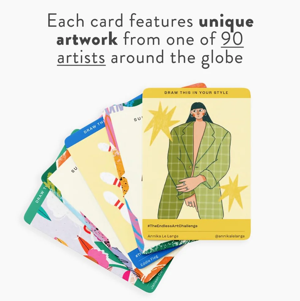 The Endless Art Challenge Card Deck: 90 Creativity Prompt Cards (Overall 25,000 Combinations!) for Never-Ending Art Inspiration (Gift for Creatives)