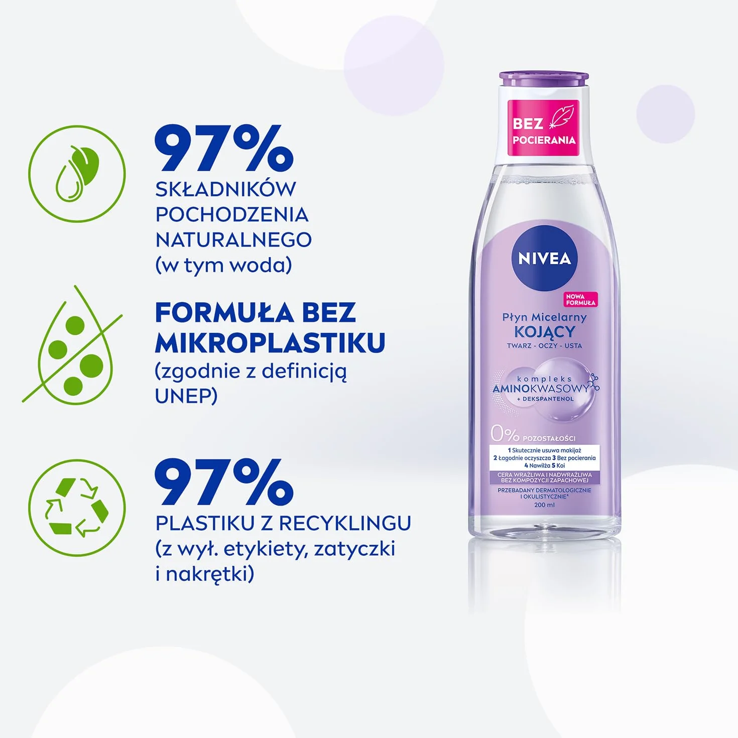 NIVEA Kojący Płyn micelarny z kompleksem aminokwasowym i dekspantenolem do cery wrażliwej i nadwrażliwej 200 ml