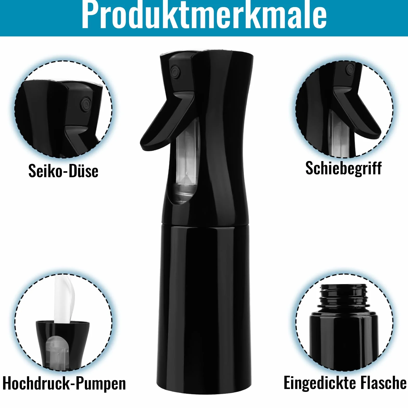 Rietegio 3 butelki z rozpylaczem 200 ml czarny z 1 składanym lejkiem