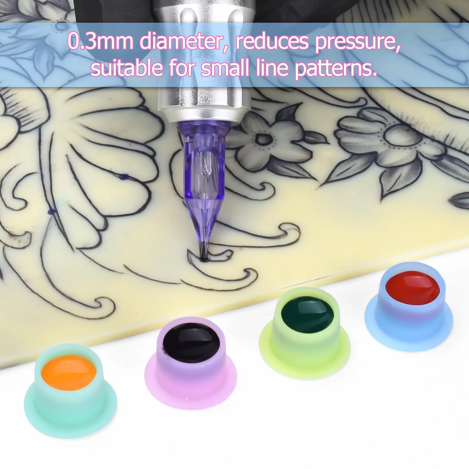 ATOMUS 20pcs Purple Tattoo Cartridge Needles 1001RL Liner Permanent Eyebrow Disposable Silicone Ink Cups for Tattoo Gun Pen Rotary Machine