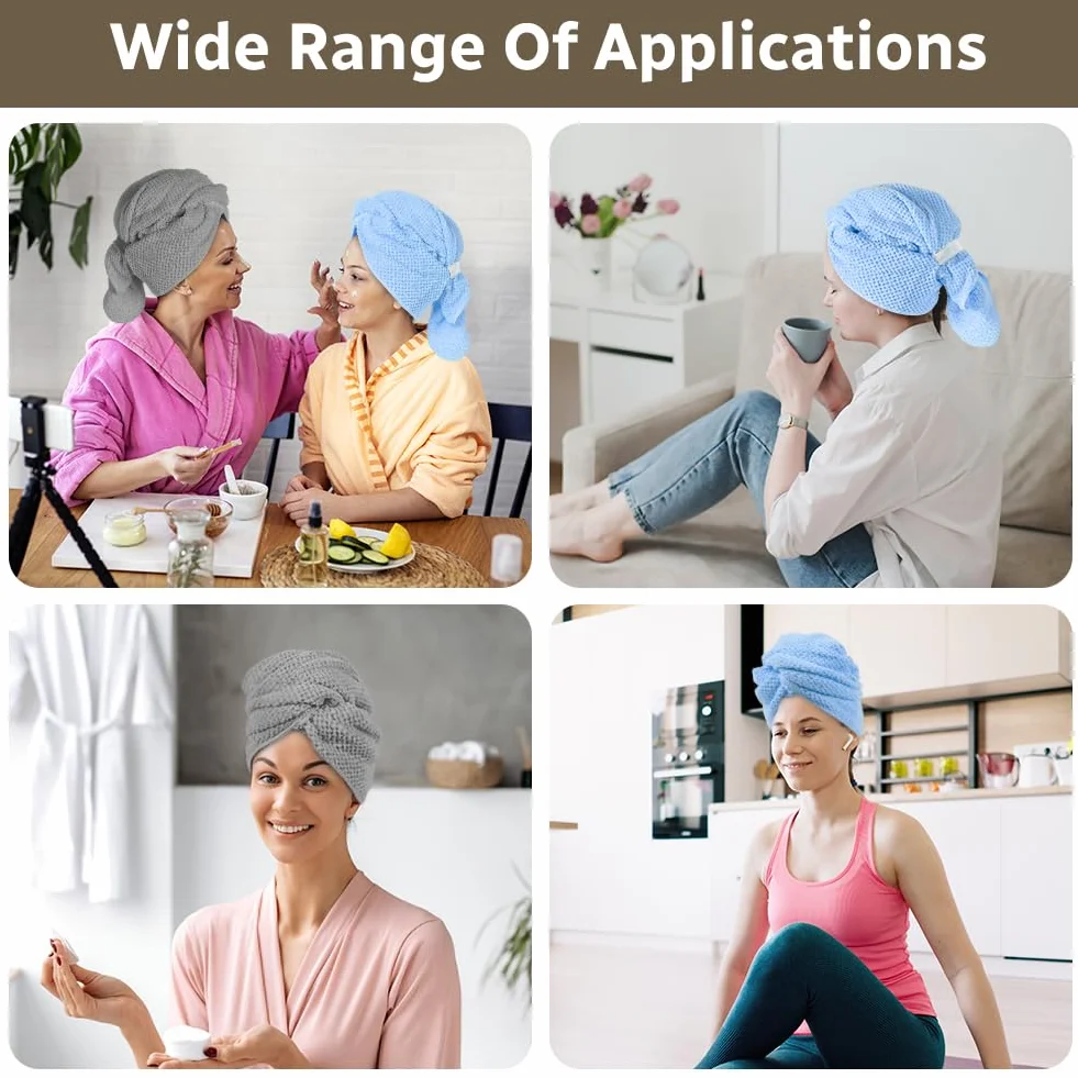 AOOWU 2-pak dużych ręczników do suszania włosów z mikrofibry, szybkoschnący turban do włosów dla kobiet i dziewcząt, turban do włosów przeciw puszeniu się mokrych włosów, super chłonne