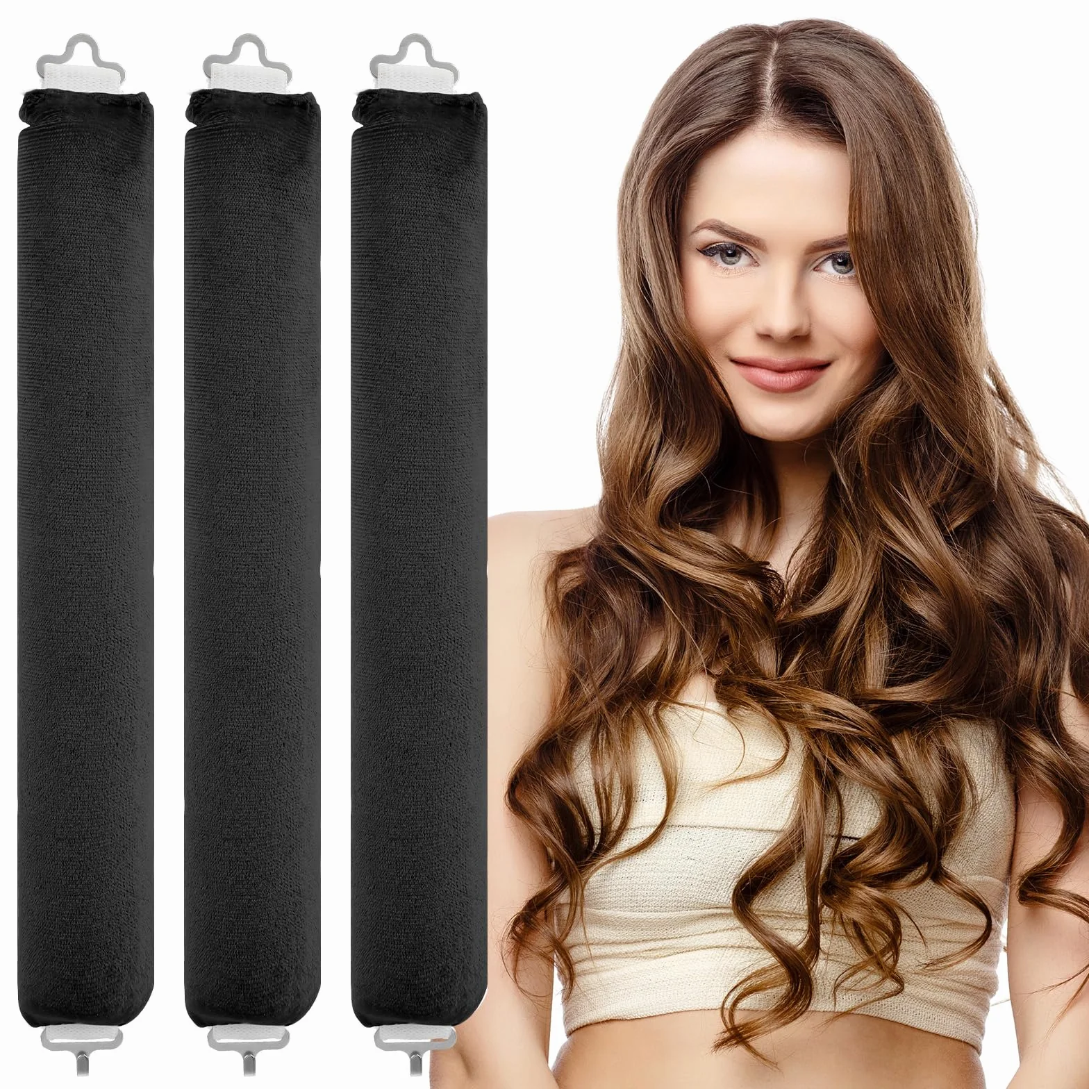 3 sztuki bezpiecznych lokówek, APLZGMG Heatless Curls Band, do użytku na noc z haczykami, lokówki bez wysokiej temperatury, dla wszystkich rodzajów włosów (czarne)