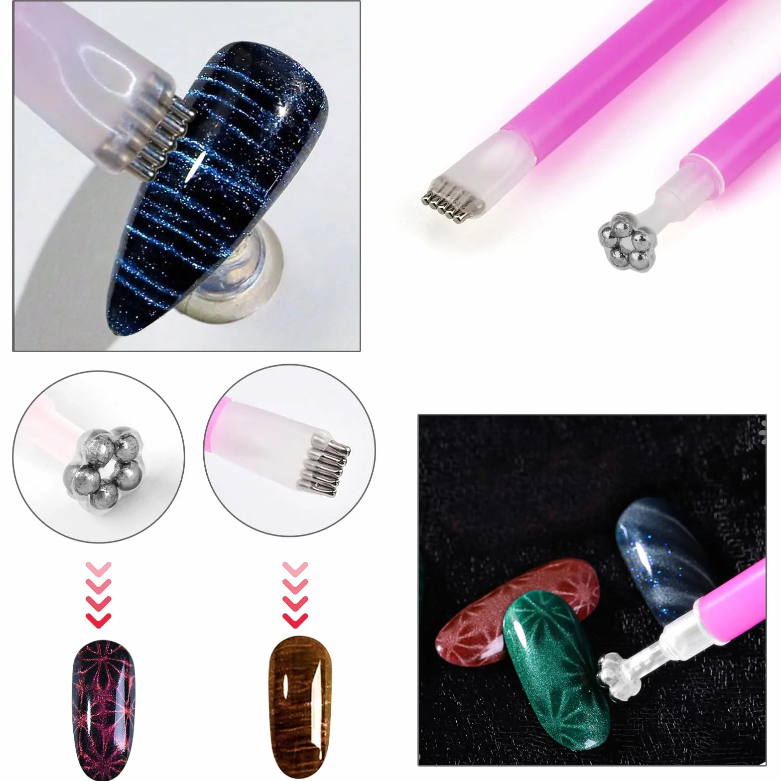 16 Sztuk Narzędzi do Zdobienia Paznokci w Sztyfcie Magnetycznym DIY Magic 3D Cat Eye, do Stosowania z Żelem UV Lub Lakierem do Paznokci, Magnetyczny Pisak dla Kota do Stylizacji Paznokci