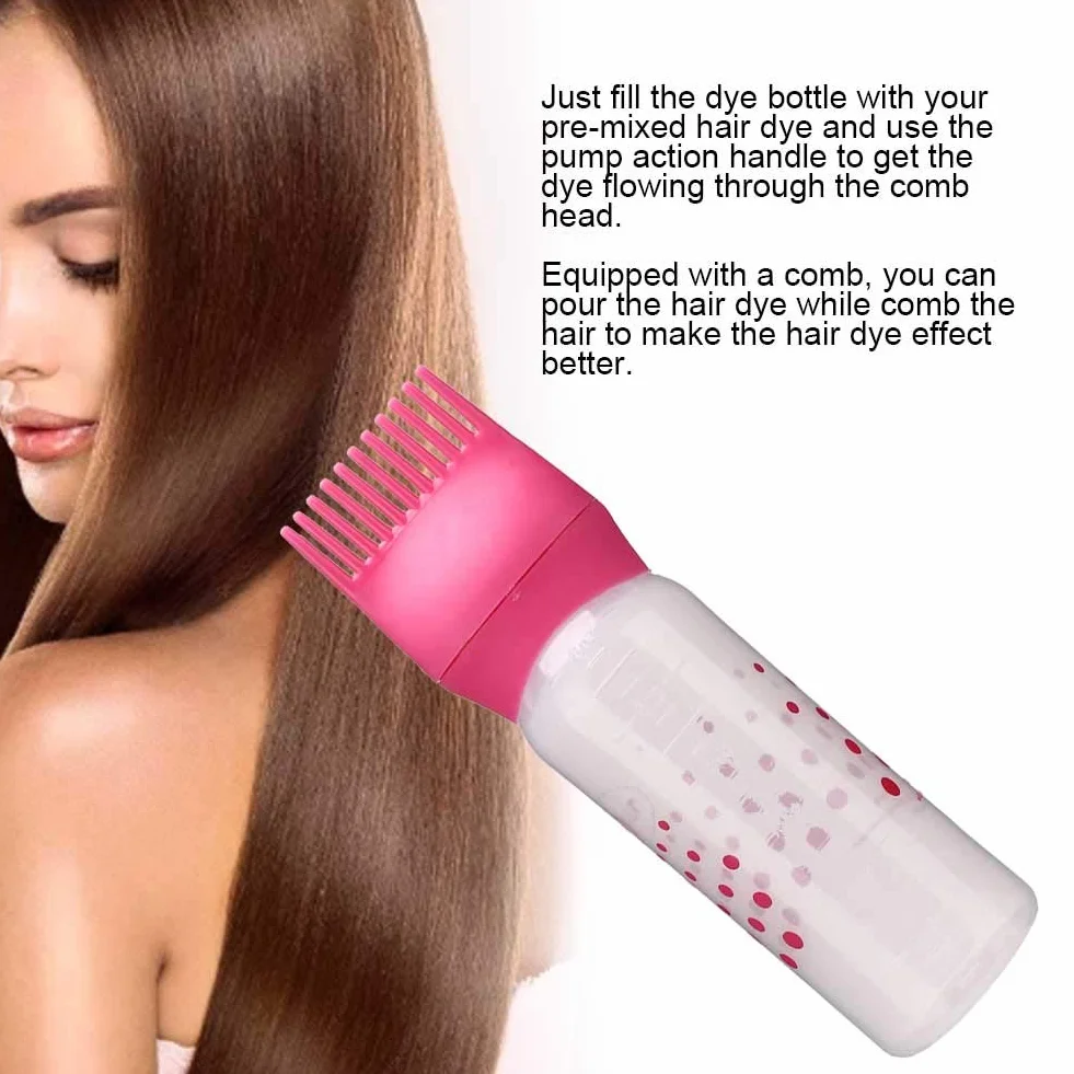 Root Comb Applicator Bottle, butelka do farbowania włosów, aplikator, do fryzjera, salonu fryzjerskiego (różowo-czerwona)