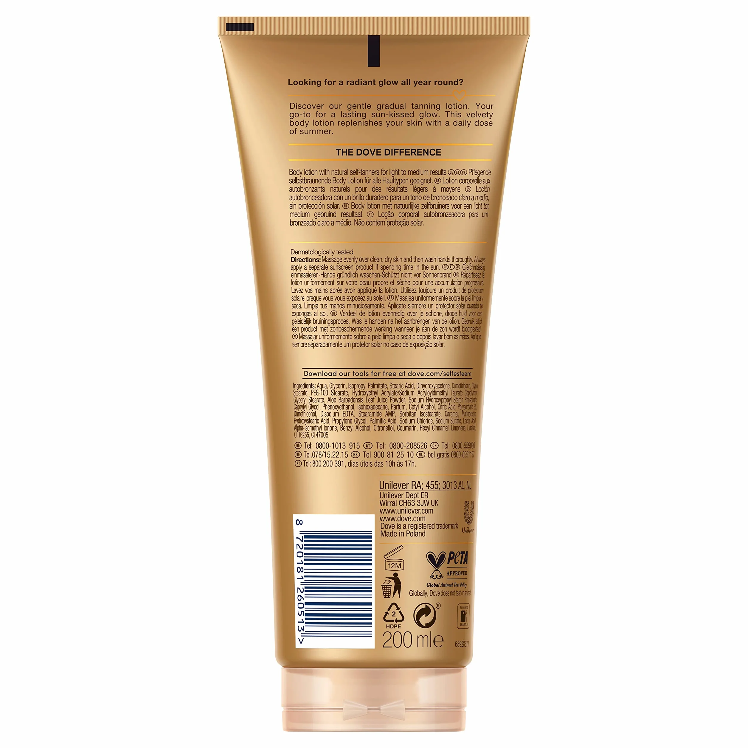 Dove Summer Revived Samoopalający Balsam Do Skóry Jasny Do Średni 200 ml