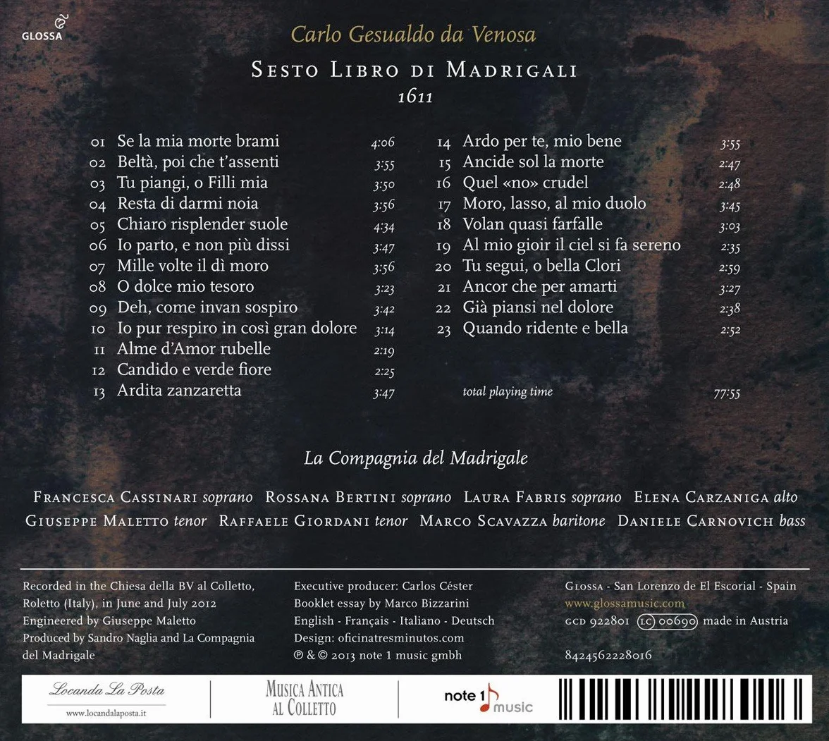 Gesualdo: Sesto Libro Di Madrigali 1611