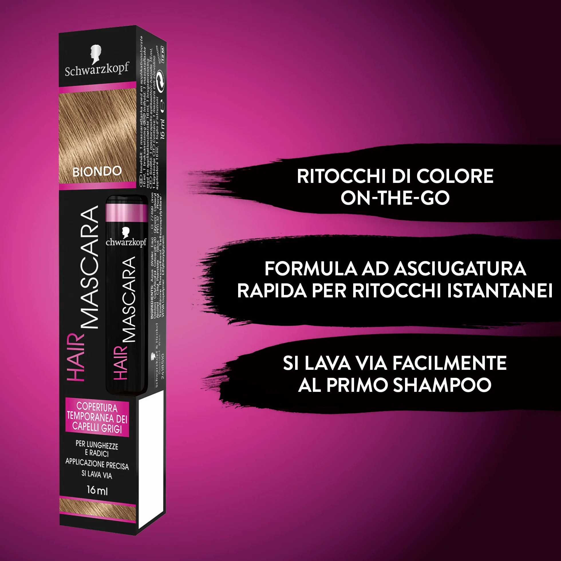 Schwarzkopf Tusz do rzęs, tymczasowy tusz do rzęs, tymczasowa szara osłona włosów, kolor blond, 15 ml, 16 ml, 1