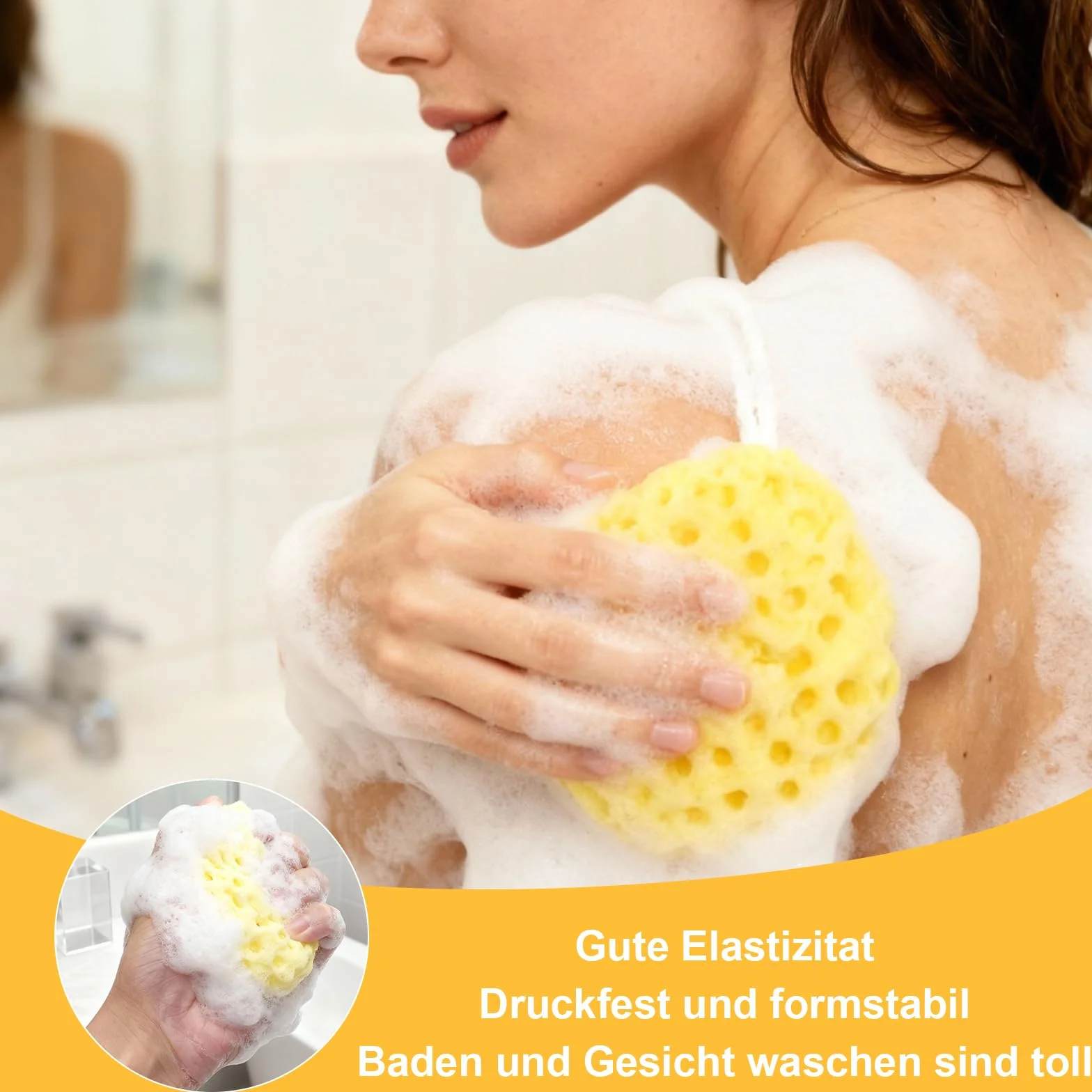 Zestaw 4 gąbek do kąpieli z haczykami - naturalne materiały, peeling, miękka pianka