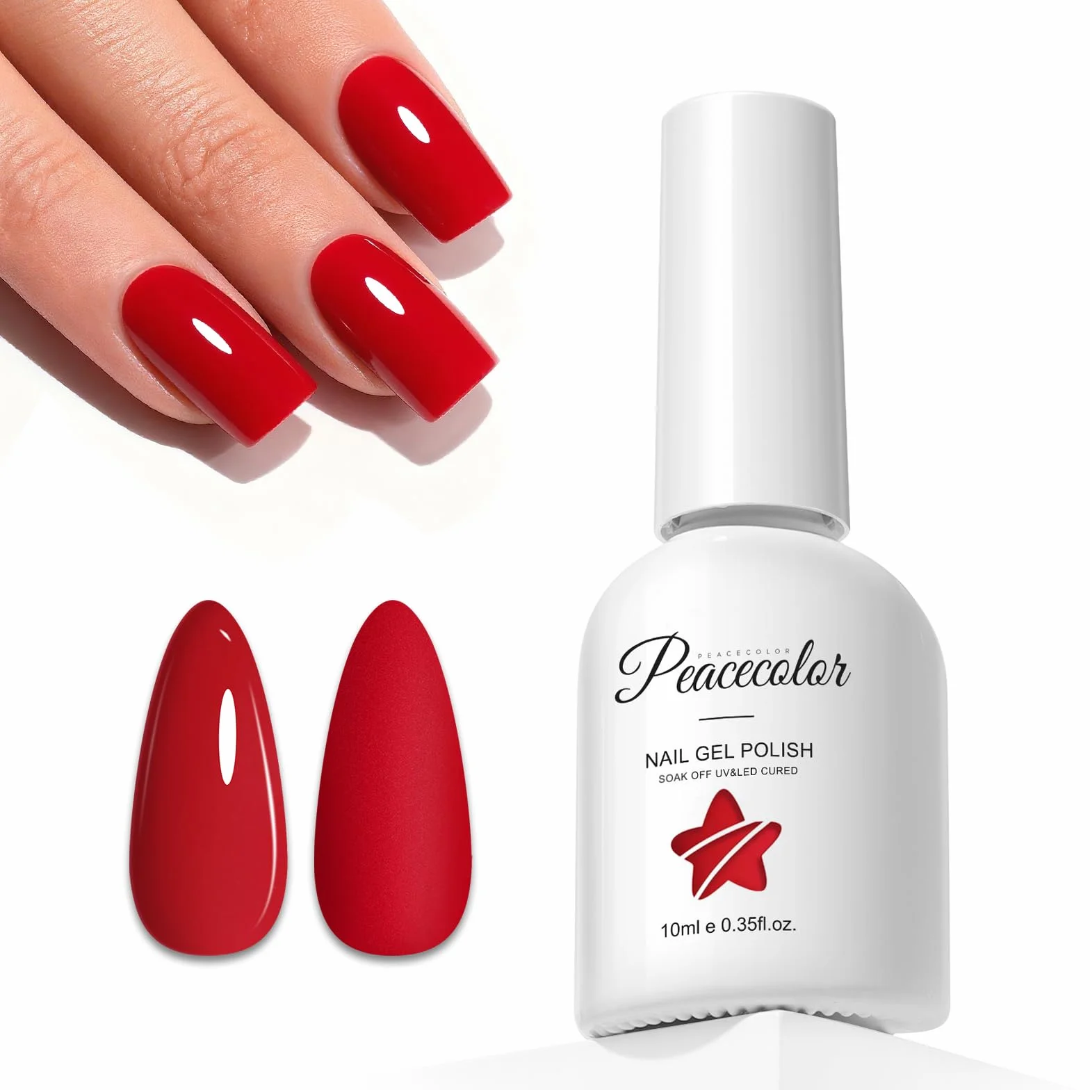 PEACECOLOR 10 ml Lakier żelowy do paznokci Czerwony Soak Off Lakier do paznokci UV Profesjonalna jakość salonowa i DIY zdobienie paznokci w domu