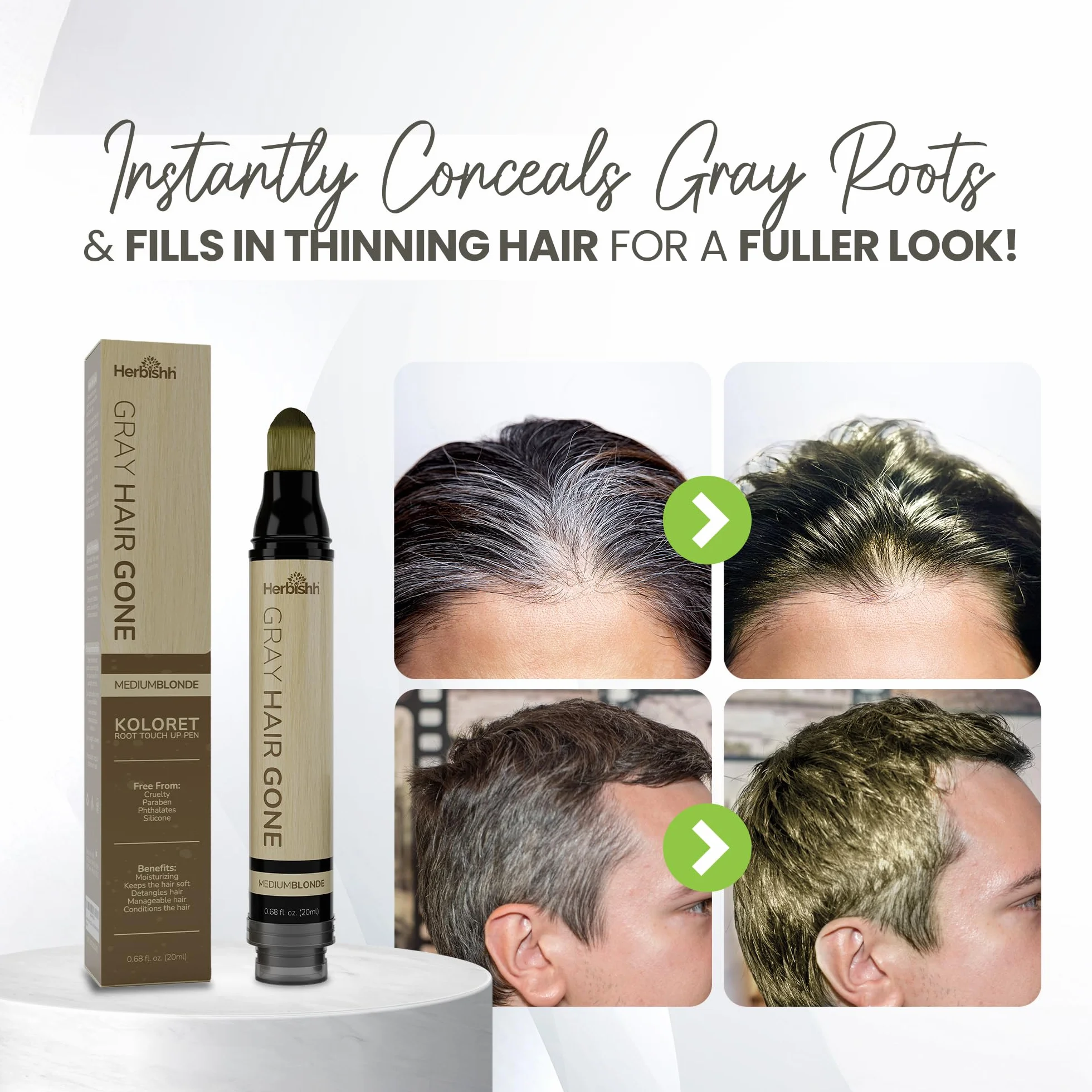 Herbishh Hair Root Touchup Pen korektor do cienkich włosów wodoodporny półpermanentny średni blond 0,68 fl