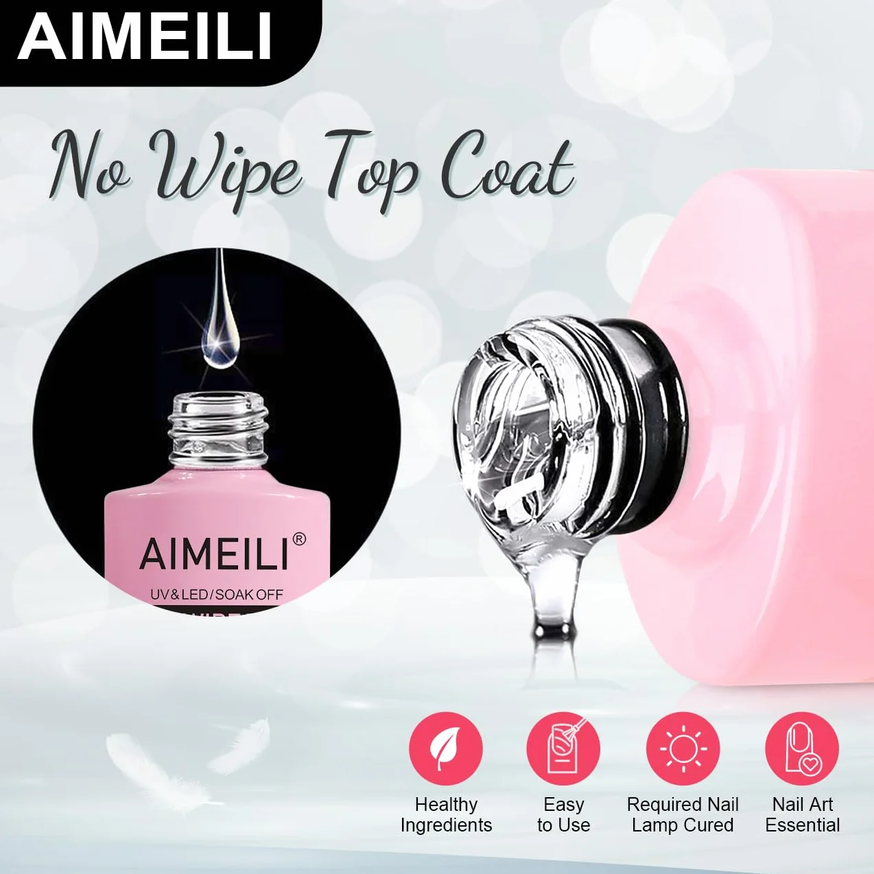AIMEILI Lakier żelowy Top Coat – przezroczysty lakier UV LED Soak Off Nail Art, błyszczące wykończenie o wysokim połysku, trwały, łatwy w aplikacji, bez odprysków, 10 ml