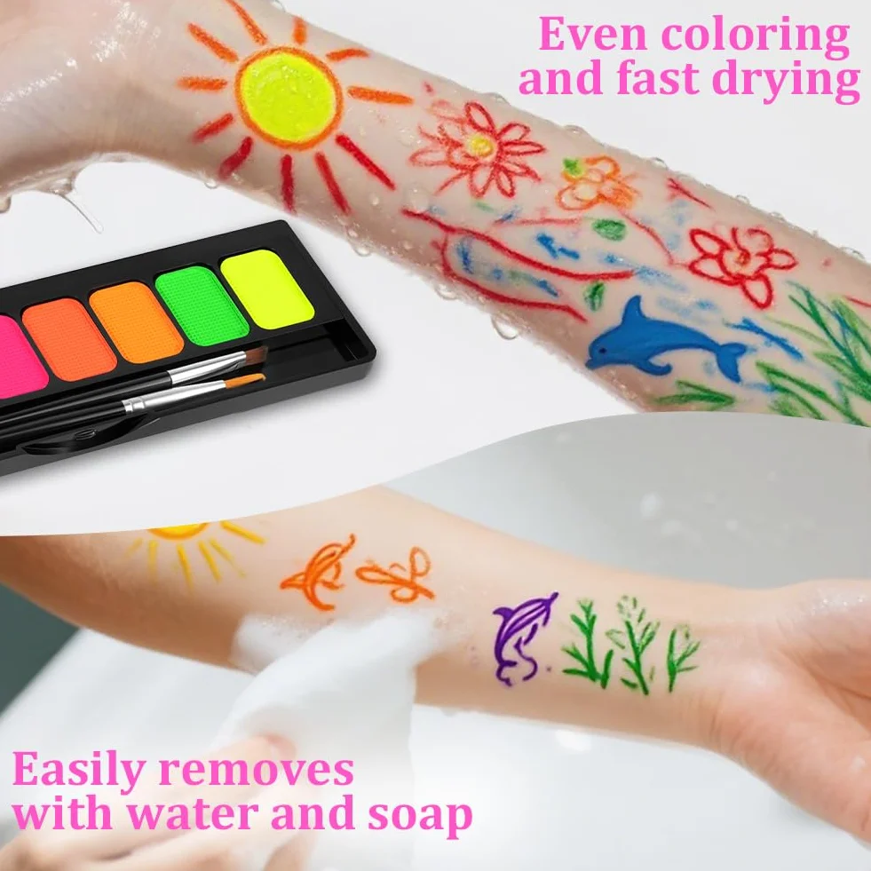 Neon zestaw do makijażu UV 8 kolorów farba do twarzy baza wodna paleta eyelinera Halloween karnawał