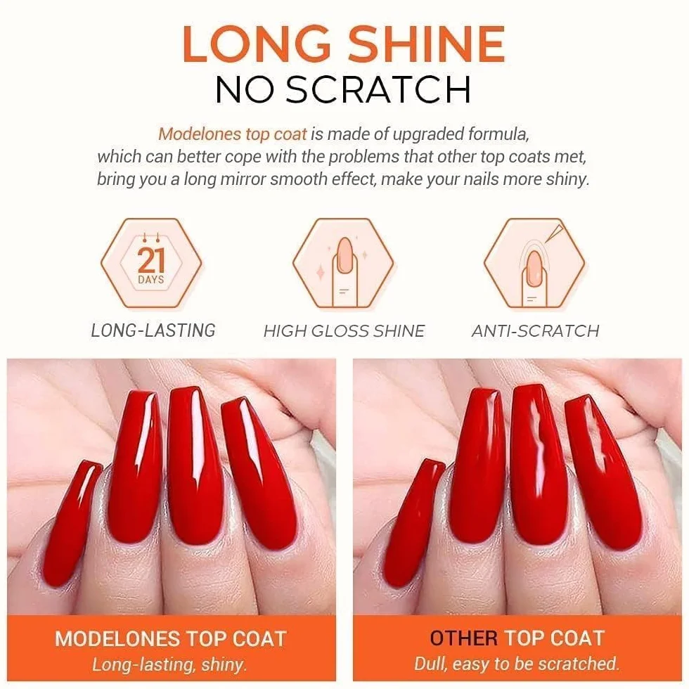 Modelones Top Coat Semipermanent 10ml No Wipe UV LED Żel do paznokci Manicure