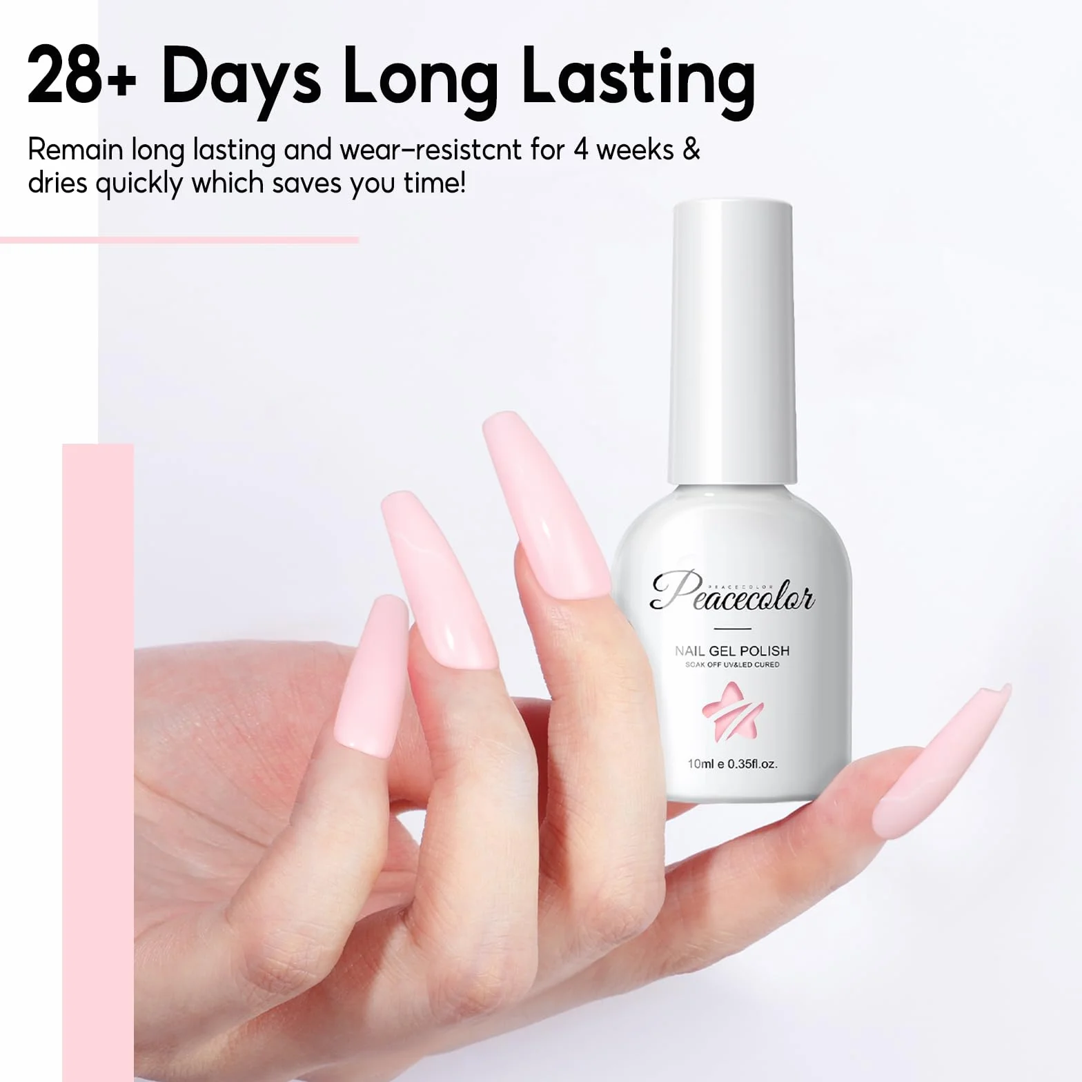 PEACECOLOR 10 ml Lakier żelowy do paznokci Jasnoróżowy Soak Off Lakier do paznokci UV Profesjonalny salon & domowe użycie Nail Art DIY w domu