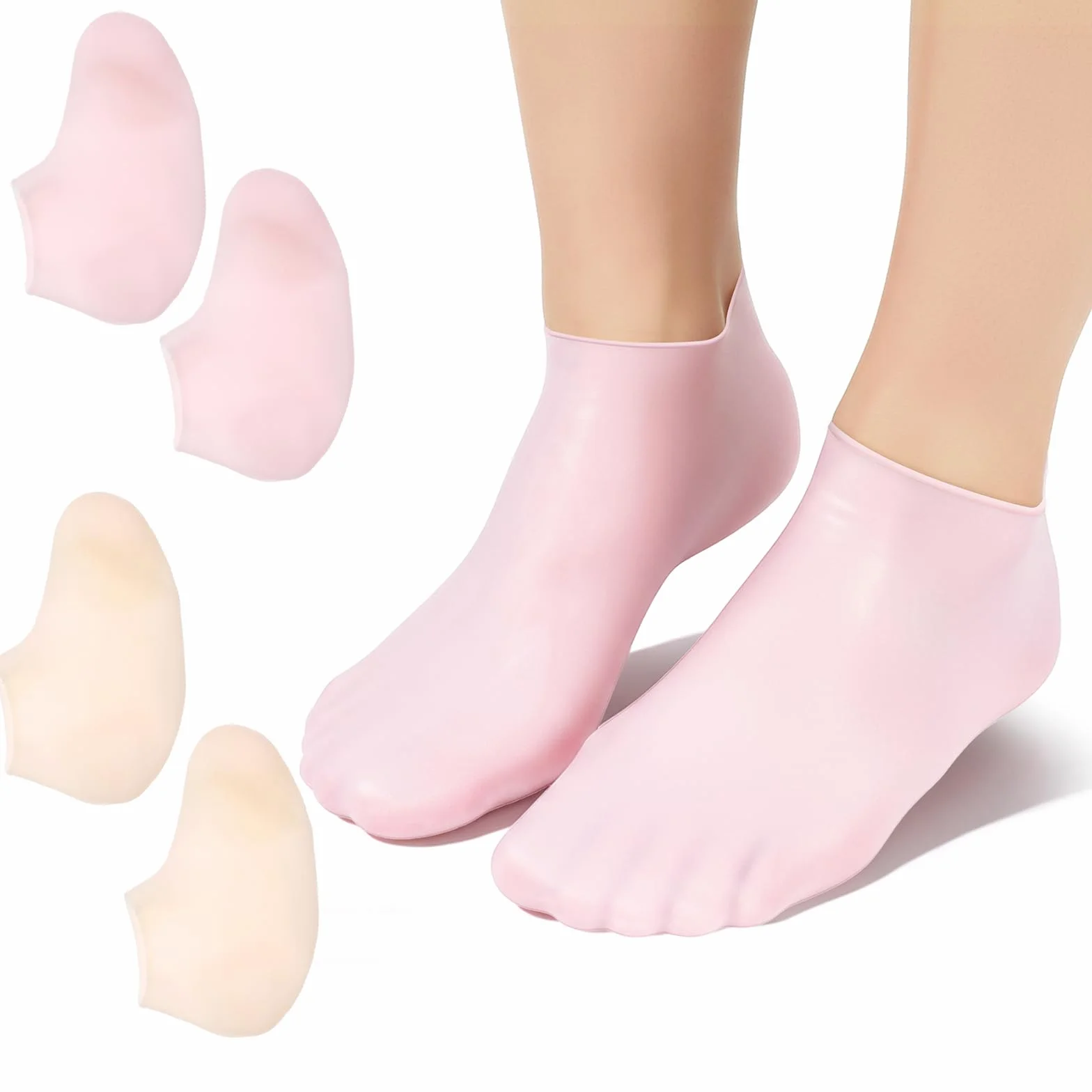 2 pary silikonowych skarpet nawilżających dla kobiet na suche popękane stopy, miękkie skarpety żelowe, silikonowe skarpety do stóp, pielęgnacja stóp, spa, pedicure, do popękanej pięty i zmiękczania