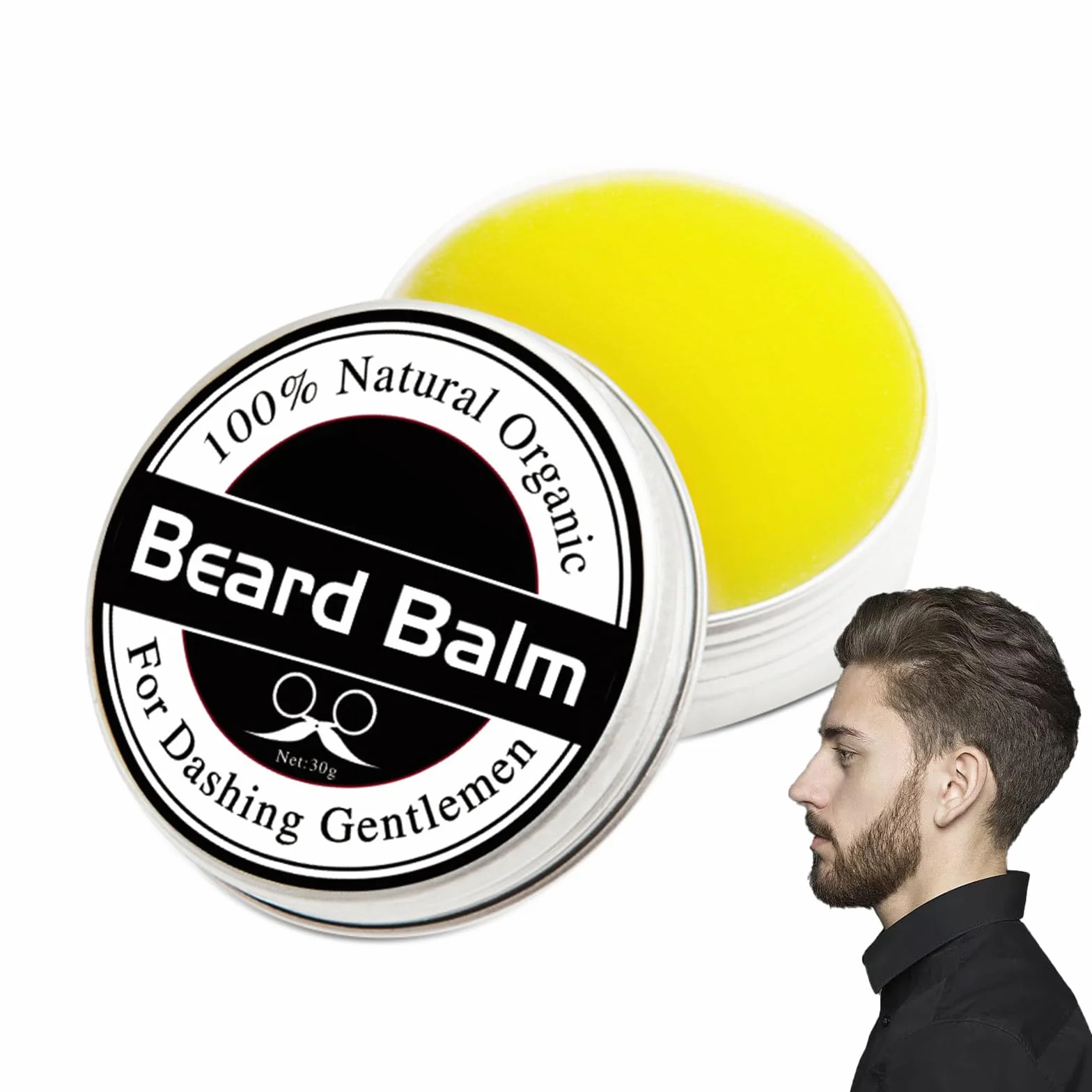 30g Naturalny balsam do brody, balsam do brody dla mężczyzn, nawilżający balsam do brody, pielęgnujący balsam do brody i wosk do brody, 100% naturalny balsam do brody do pielęgnacji brody