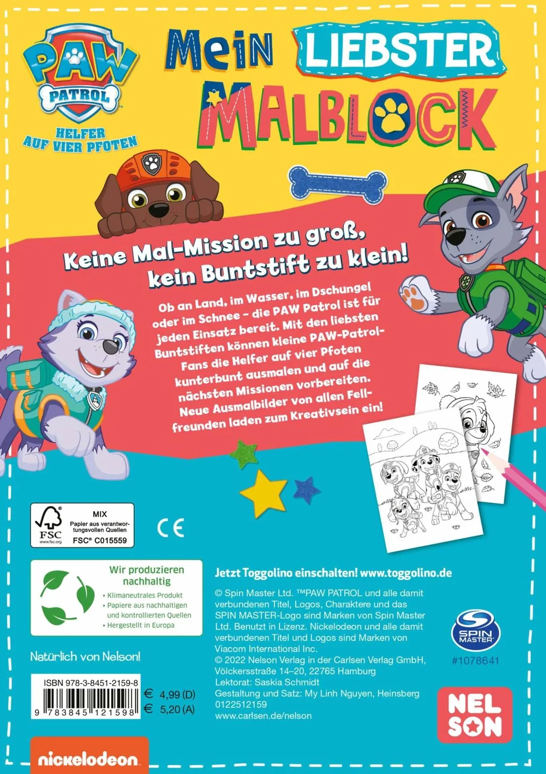 PAW Patrol Kindergartenheft: Mein liebster Malblock: Mehr als 60 großflächige Malvorlagen | mit Rubble, Marshall und Co. für Kinder ab 3 Jahren