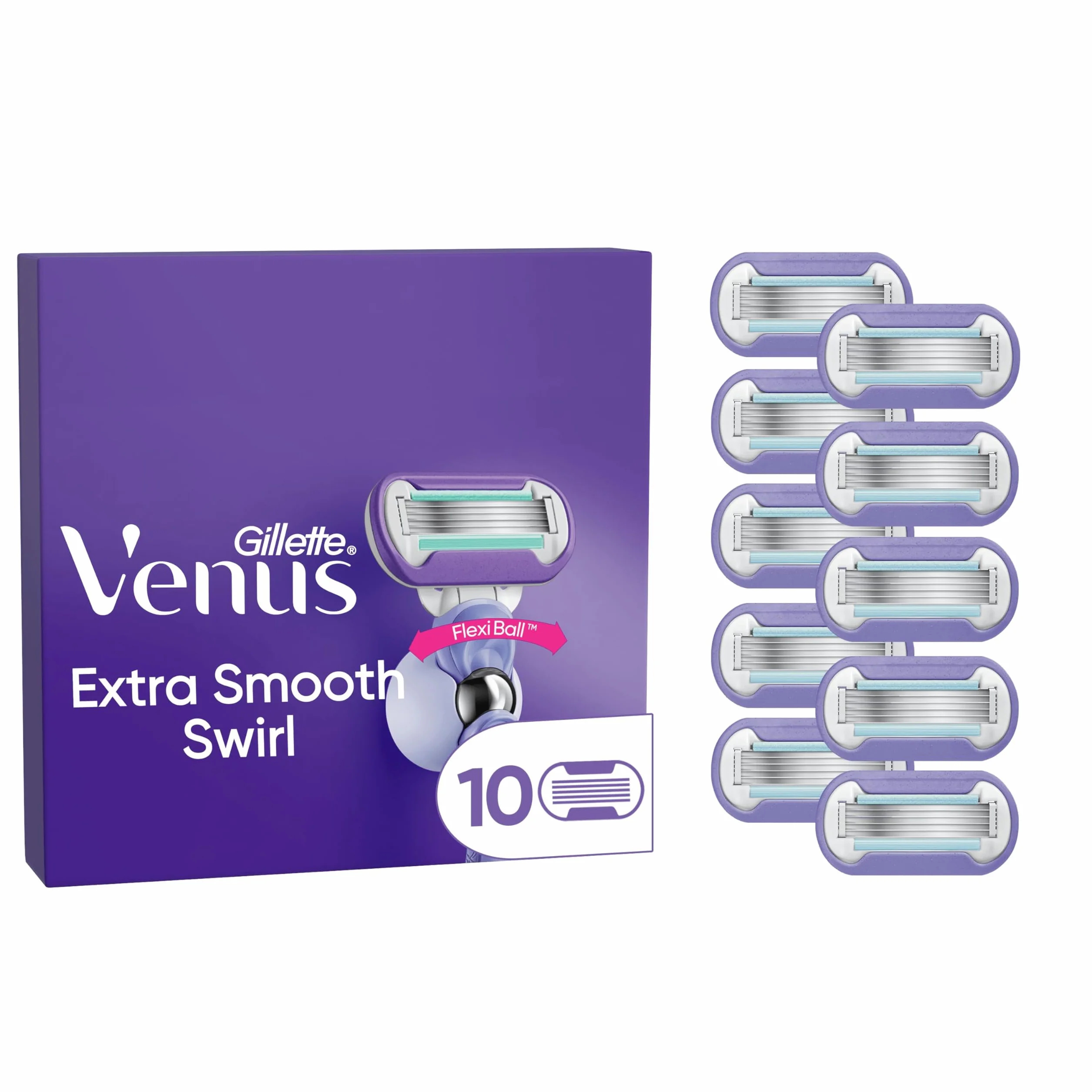 Ostrza wymienne do golarki damskiej Gillette Venus Deluxe Smooth Swirl, 10 sztuk, 5 wytrzymałych ostrzy zapewniają długotrwałe i gładkie golenie