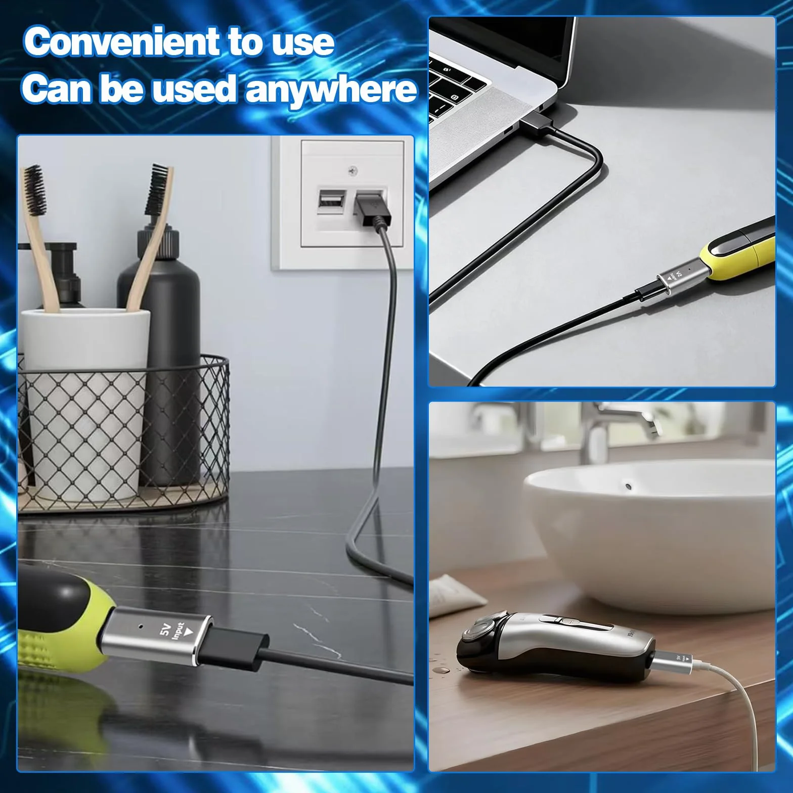TNSLAND 2 adaptery USB C na golarkę, typ C do golarki, kabel do ładowania, konwerter 5 V, ładowarka USB C, zamiennik adaptera podróżnego, kompatybilny z Philips OneBlade 360 i Multigroom