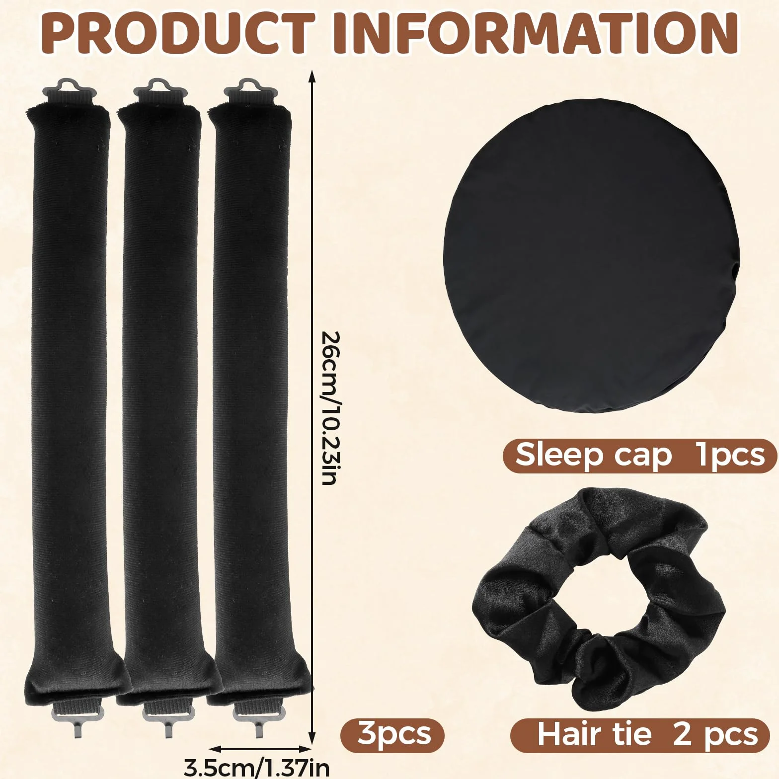 3 sztuki Heatless Curls taśma z czepkiem do spania, Overnight Blowout Rods, beztemperaturowe wałki do włosów na noc, overnight curls, loki, bez wysokiej temperatury, do włosów średnich