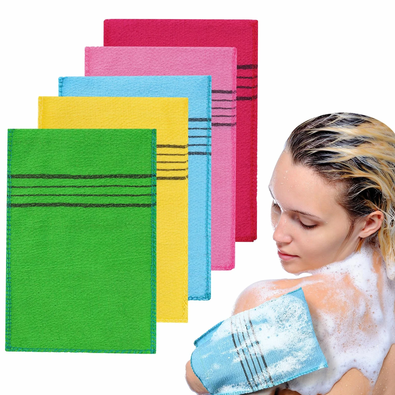 URAQT Koreańska rękawica do peelingu, 5 szt. gąbka do peelingu ciała, rękawica do peelingu ciała, peeling do ciała rękawice do głębokiego czyszczenia usunąć martwą skórę odciski