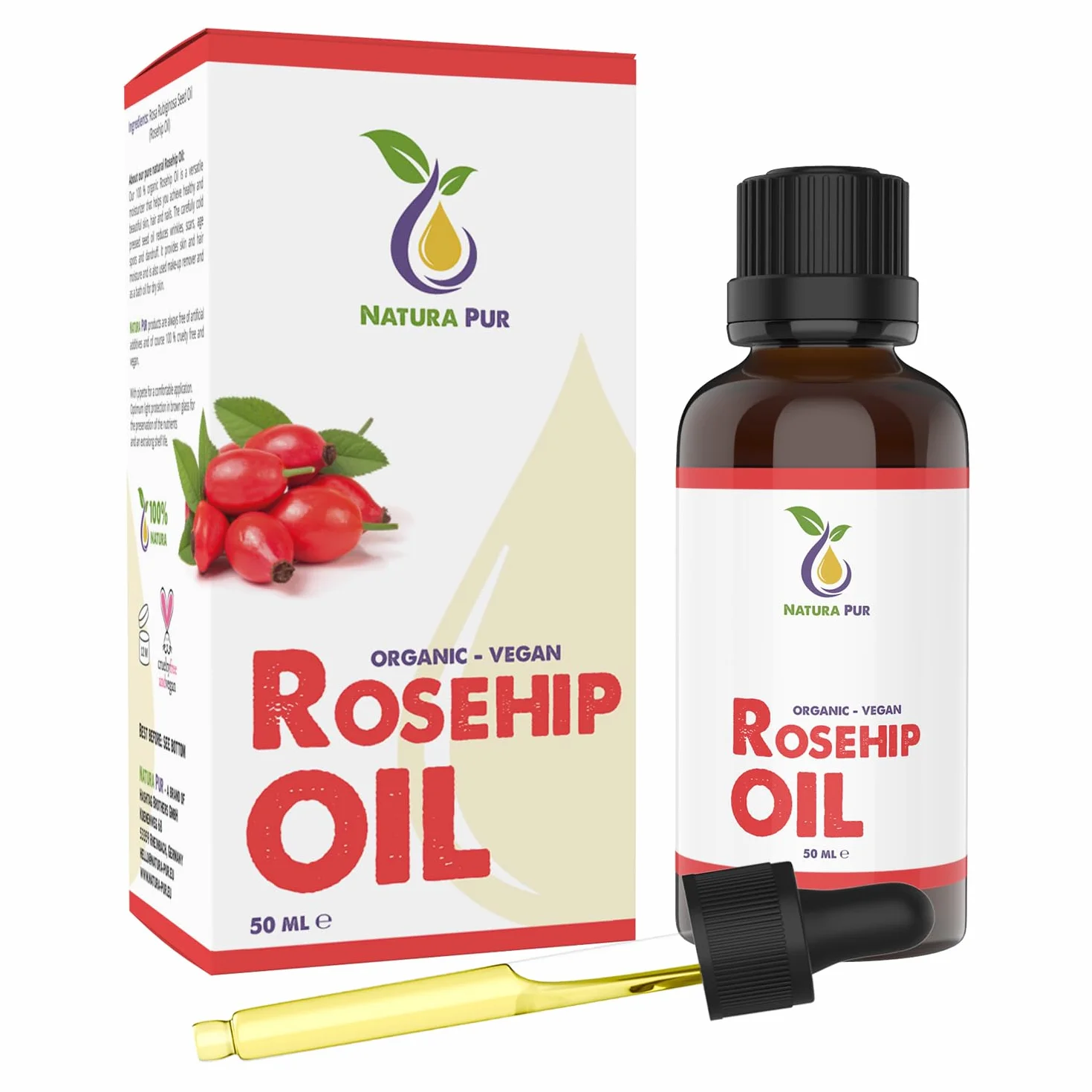 Olejek z Dzikiej Róży 50ml - Rosehip Oil - 100% organiczny, tłoczony na zimno, wegański