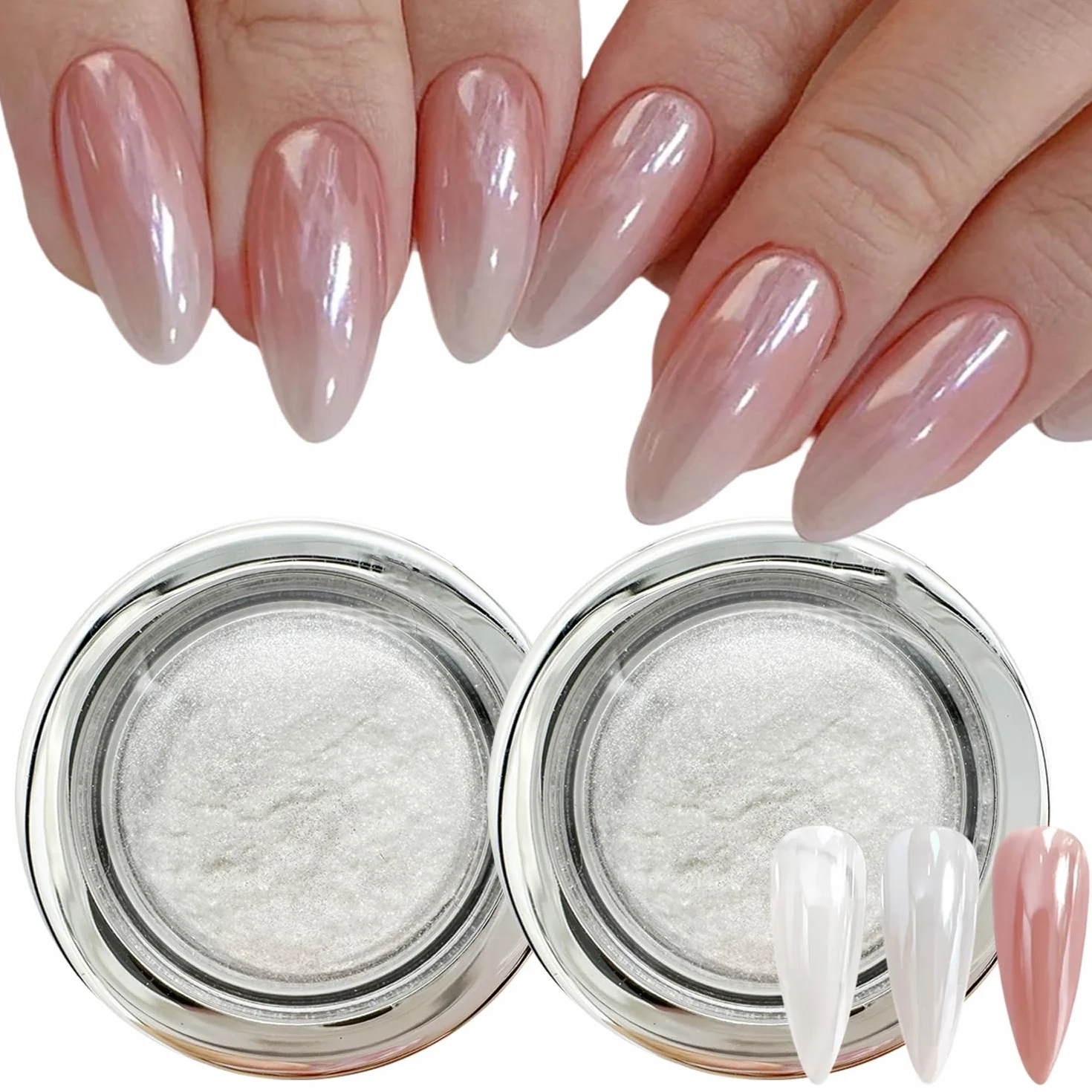 2 pudełka White Pearl Chrome Nail powder Transparentny Aurora Chrome Pigment dla nóg, lśniące glitter powders efekt lustrzany