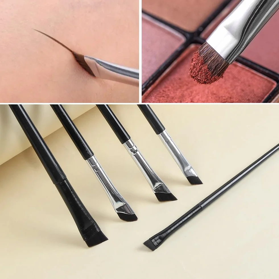 flintronic Zestaw pędzli do eyelinera, 5 szt. ultracienkich ukośnych pędzelków, płaski pędzel do brwi, precyzyjny pędzel do eyelinera, precyzyjne narzędzia do cieni do powiek do mieszania