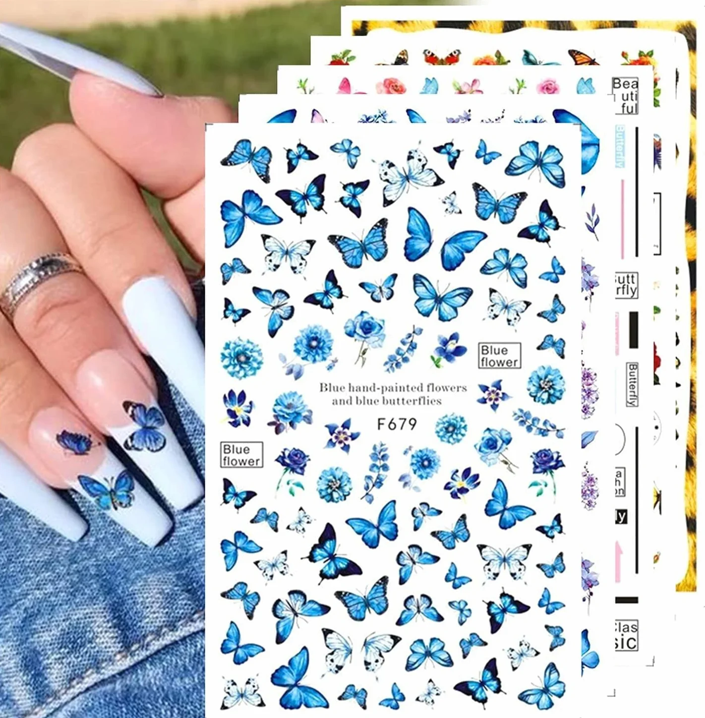 JMEOWIO Motyl Naklejki na Paznokcie 8 Arkuszy Nail Art Sticker Samoprzylepne Naklejek na Paznokcie Dekoracji Paznokci