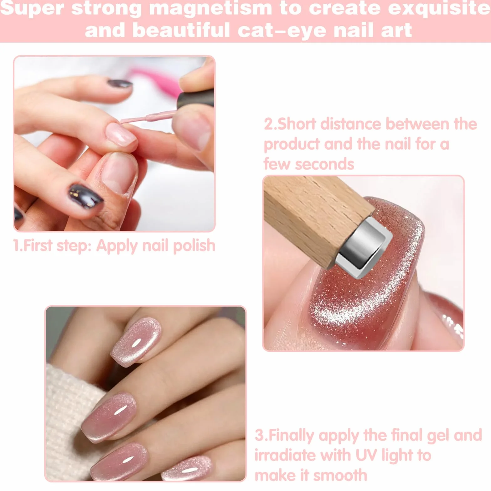 Magnes do paznokci Cat Eye 3 w 1 drewniany uchwyt magnetyczny