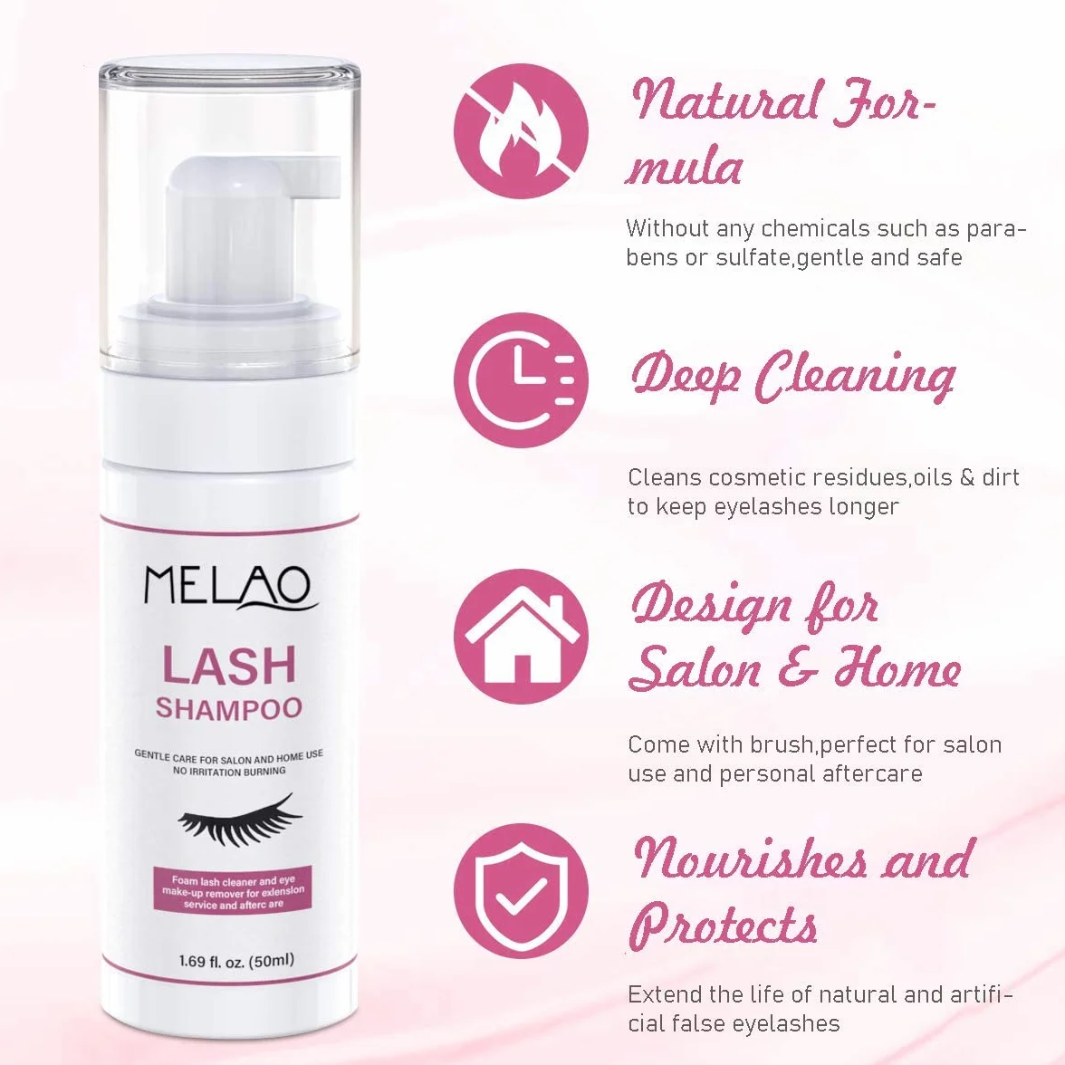 Eyelash Extension Cleanser Foaming Shampoo Oil Paraben Sulfate Free 1.69fl.oz