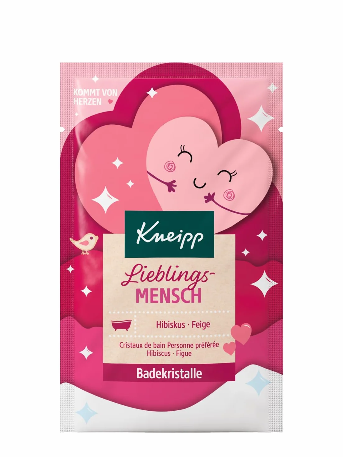 Kneipp Kryształy kąpielowe Lieblingsmensch, saszetka z naturalną głęboką solą i wysokiej jakości ekstraktem z hibiskusa i fig, owocowo-kwiatowy zapach, 60 g
