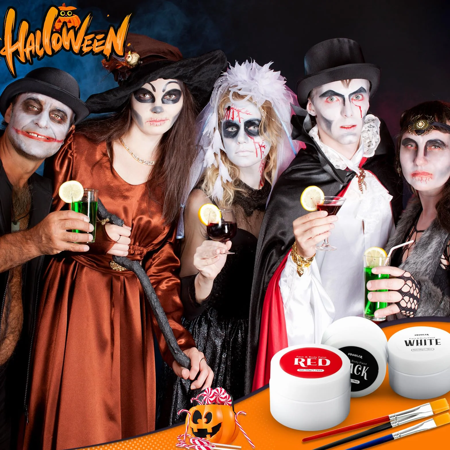 TonJin Zestaw farb do twarzy i ciała, nietoksyczny, profesjonalny zestaw farb do malowania twarzy i ciała, 3 pędzle, dla dzieci i dorosłych, na Halloween, imprezę, cosplay, klaun, makijaż SFX