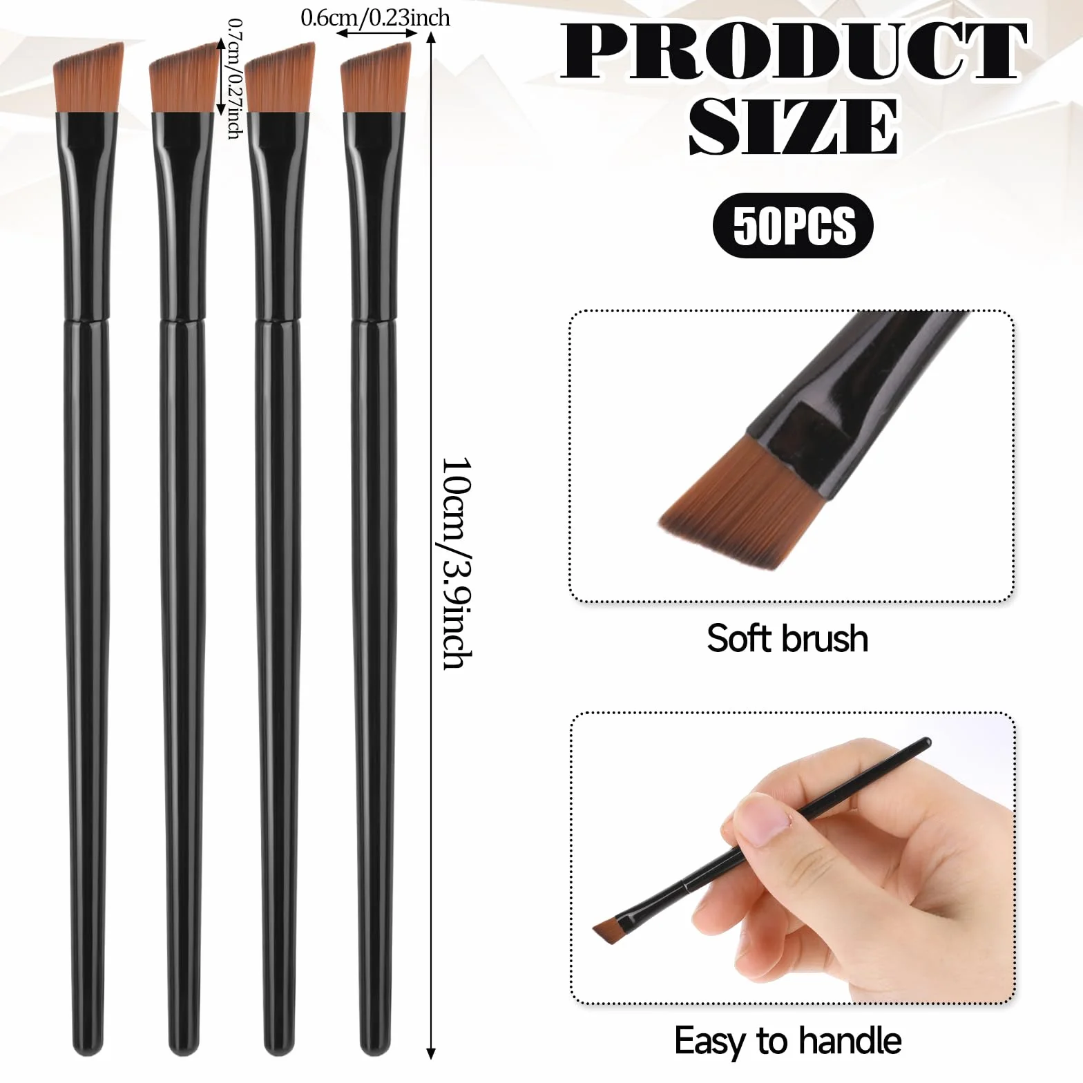 Prasacco 50 sztuk pędzli do brwi, zakrzywiony pędzel do eyelinera, pędzel do cieni do powiek, pędzel 10 cm, mały płaski pędzel, wielofunkcyjny pędzel do makijażu eyelinera, brwi, szminki, różu