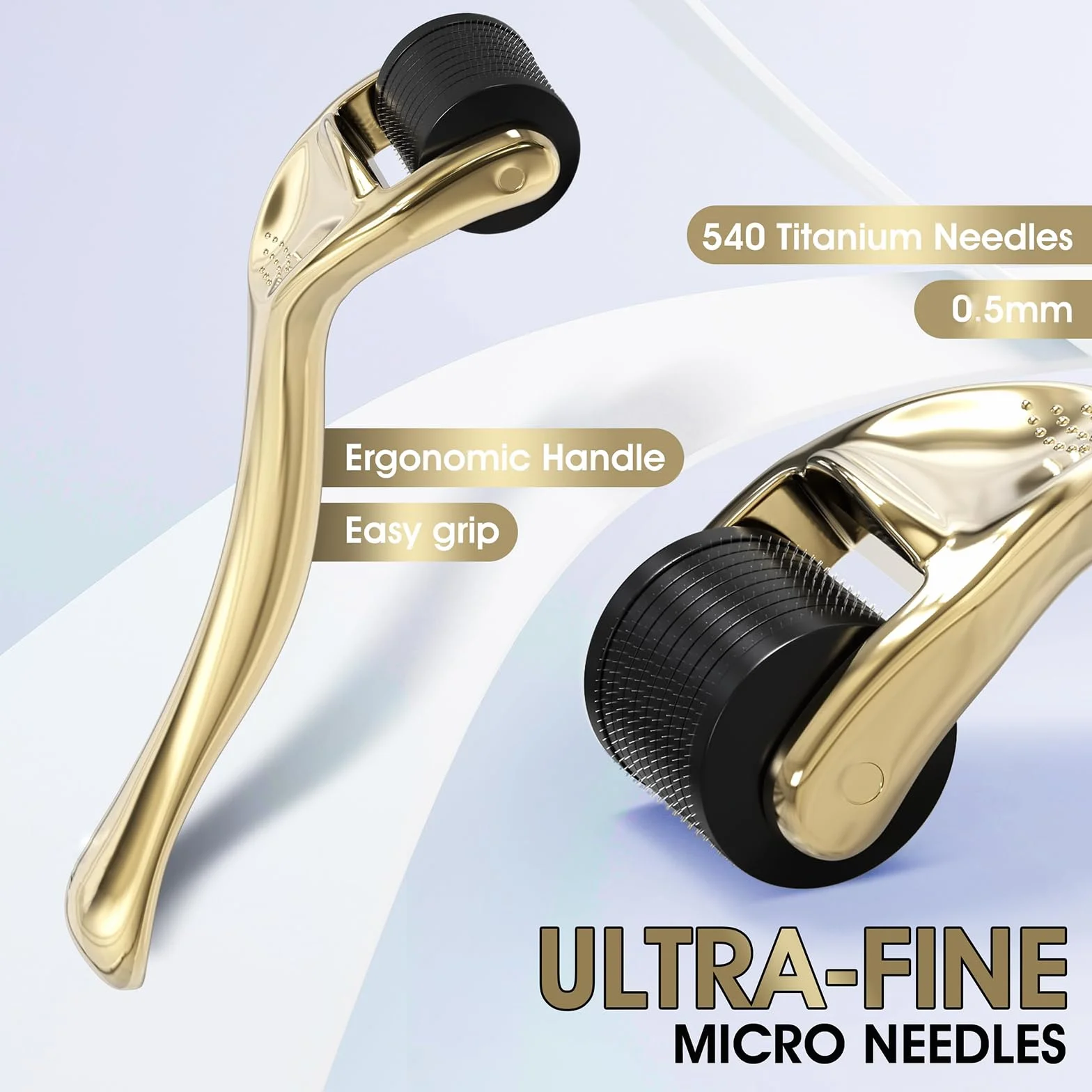 Moguri® Derma Roller zawiera pudełko, kup Youthful Glow z mikroigłami 0,5 mm do twarzy, profesjonalne rezultaty w domu, wybór na prezent, Boże Narodzenie, złoty