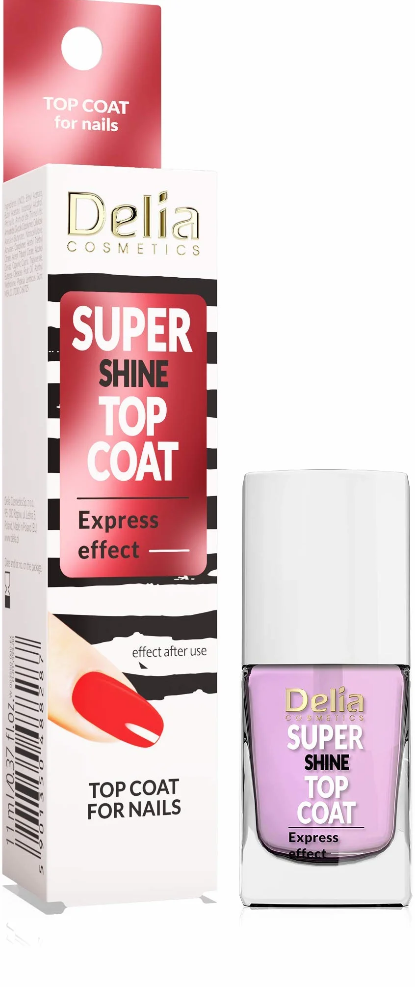 Delia Cosmetics Top Coat Do Paznokci 11 ml Nabłyszczający Szybko Schnący Wzmacniający