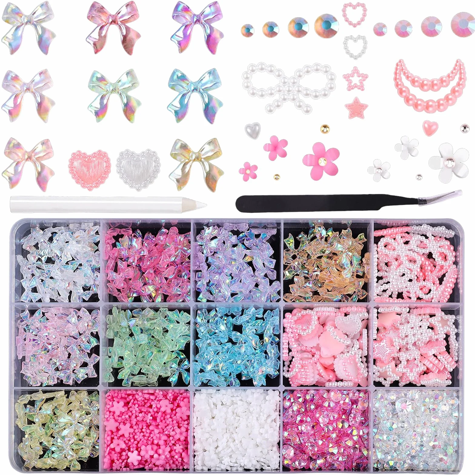 1000 sztuk ozdób do paznokci, zawieszki 3D, kolorowe kokardki, gwiazdy, serce, księżyc, do manicure diy crafts Jewelry Accessories