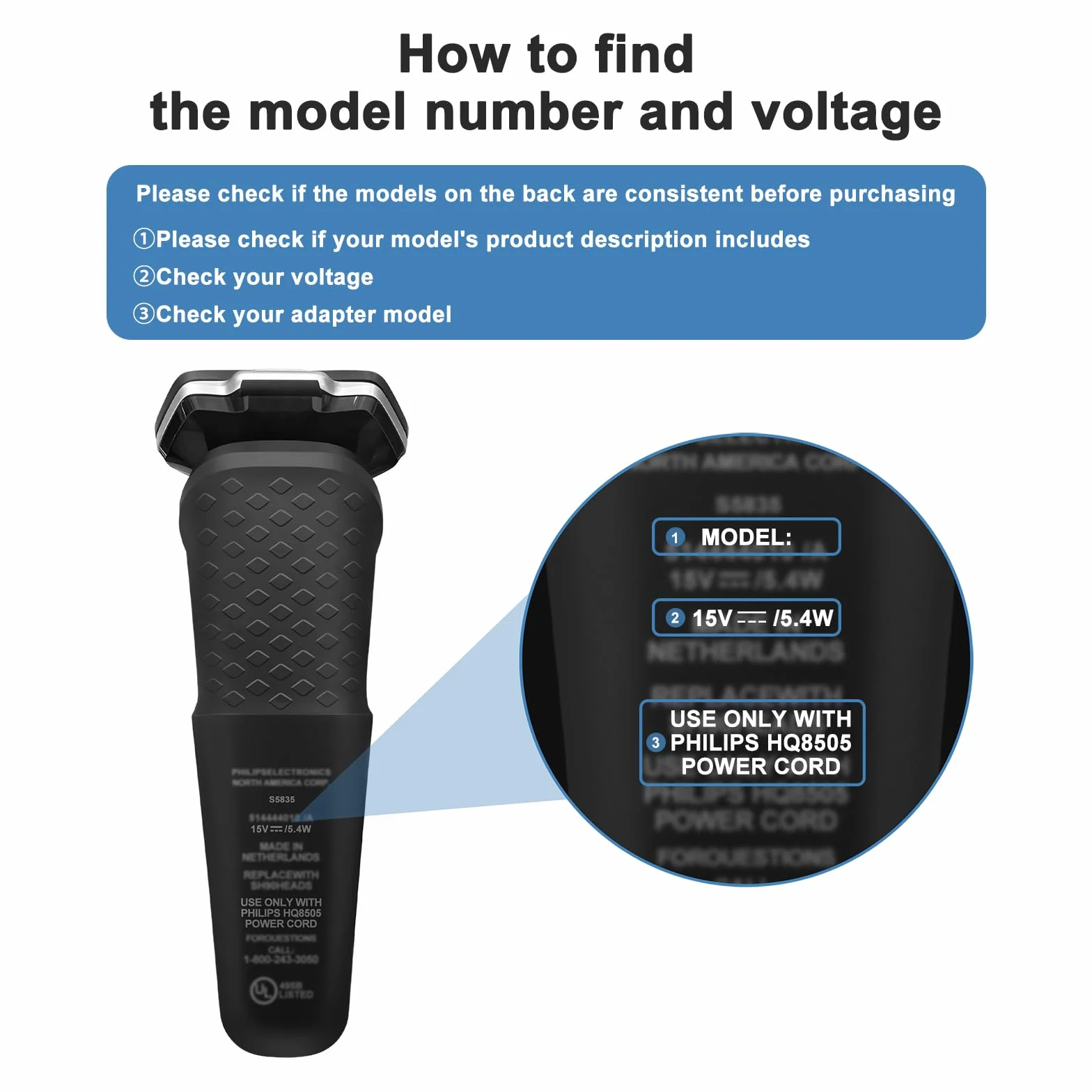 Ładowarka do golarki Philips 3000 5000 7000 Tobfit 15 V HQ8505 kabel 100 cm