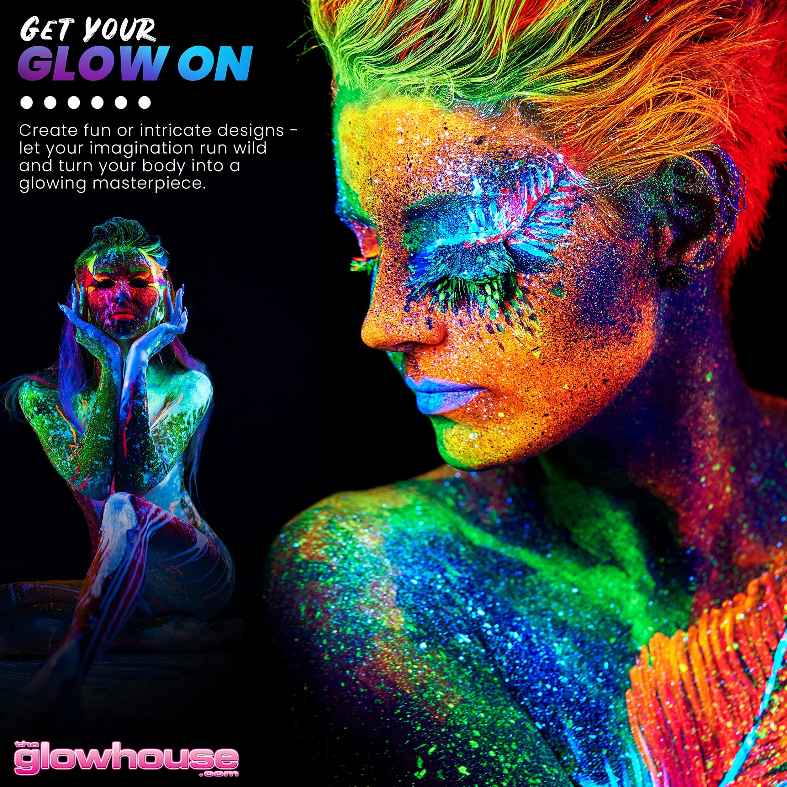The Glowhouse Zestaw farb do twarzy i farb do ciała (6 sztuk) fluorescencyjny najjaśniejszy blask pod promieniowaniem UV!