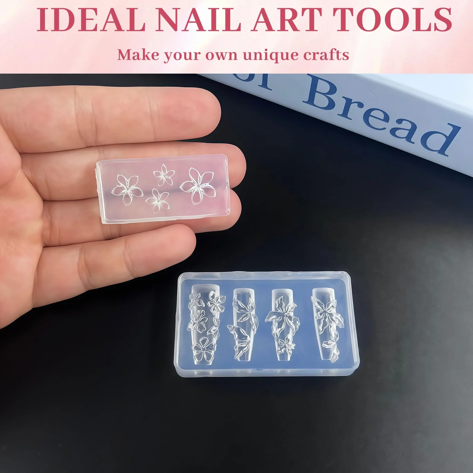 Nails Mold, 2 sztuki, zestaw do zdobienia paznokci z żelową formą do paznokci 3D, silikonową formą kwiatową, szablony do stempli, do paznokci